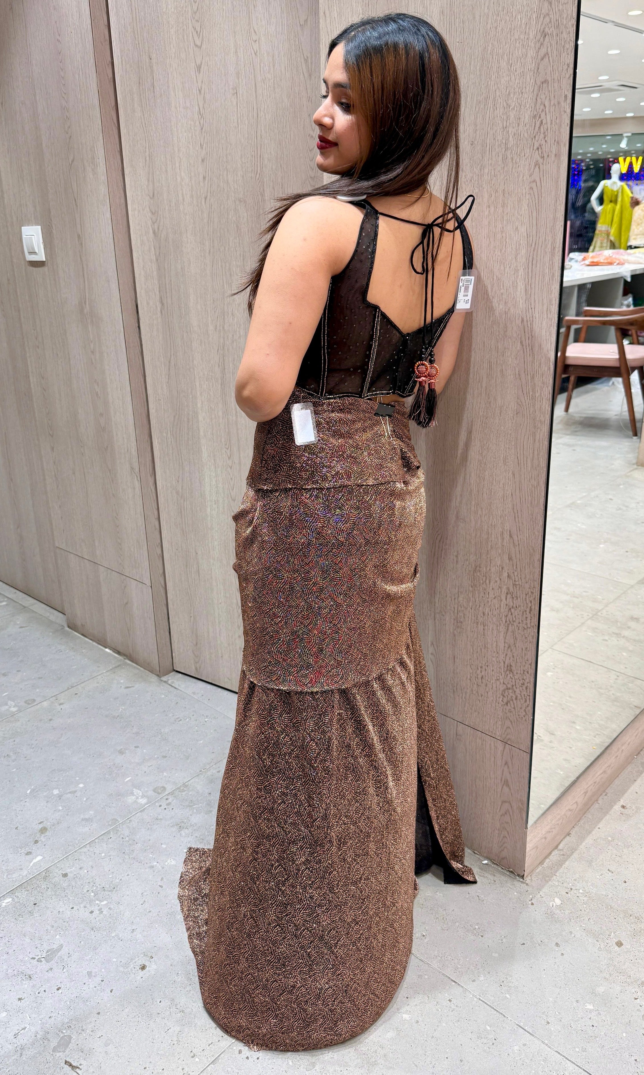 BLACK 2 PIECE INDO WESTERN DRESS WITH CAPE
