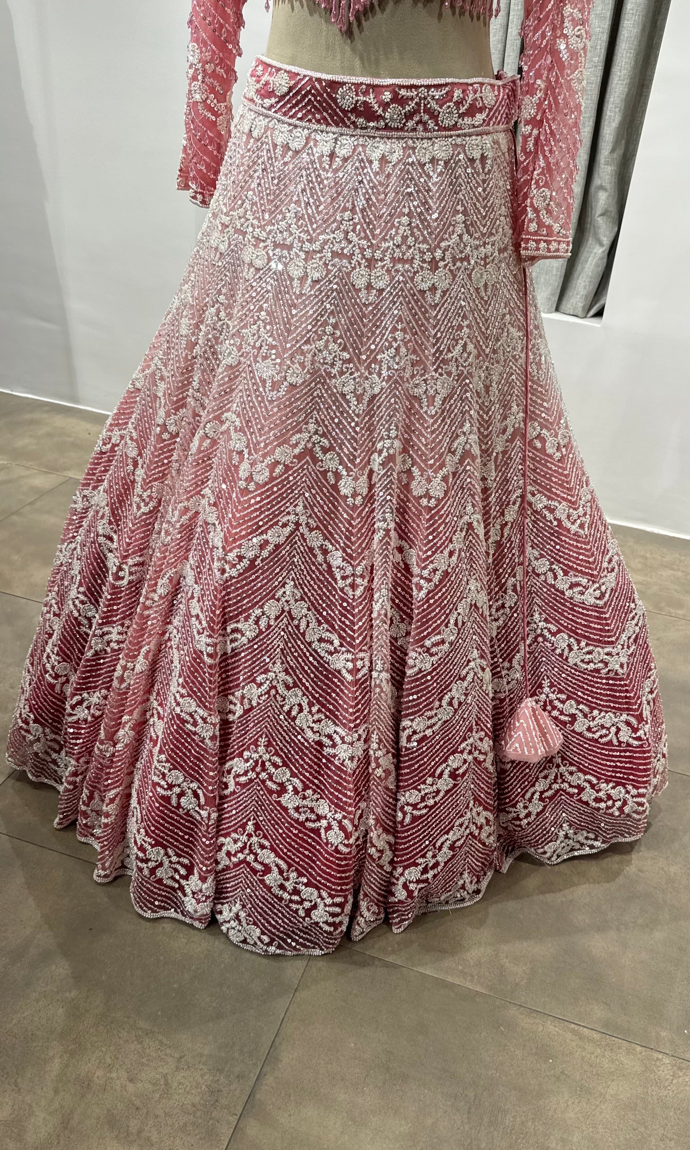 BABY Pink Sequins & Zari Net Lehenga Choli Set