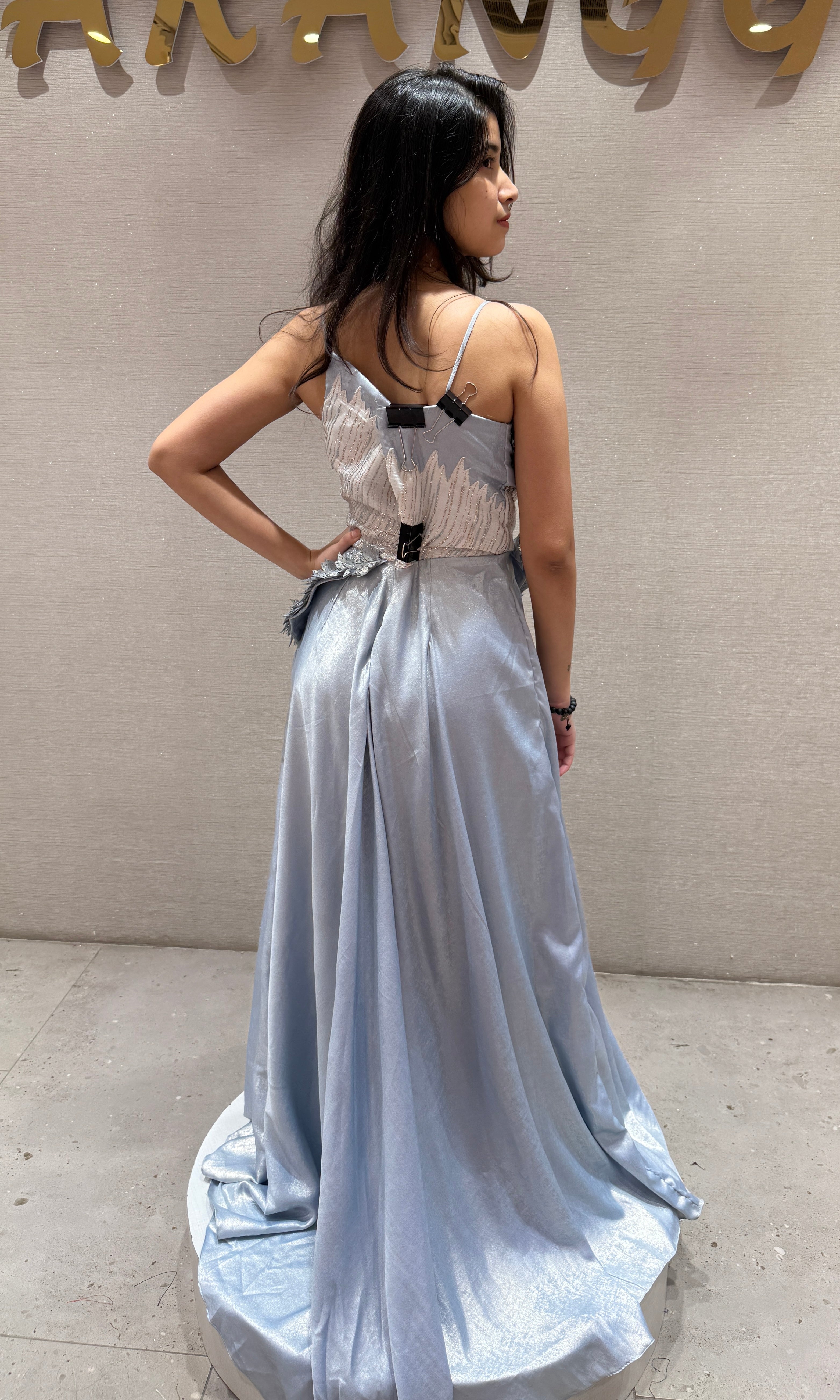 Blue Applique Designer Gown