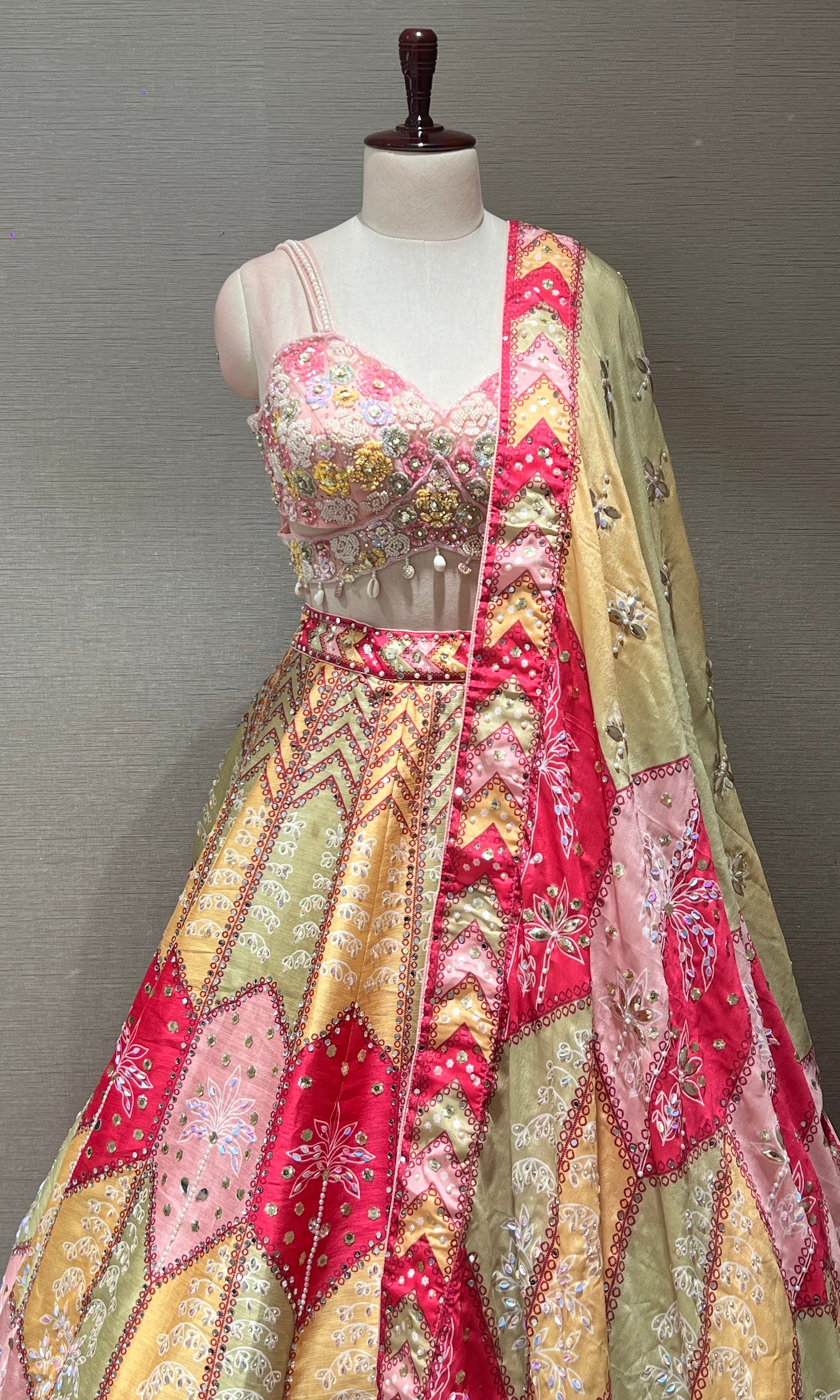 Baby pink MULTICOLOUR EMBROIDERY LEHENGA