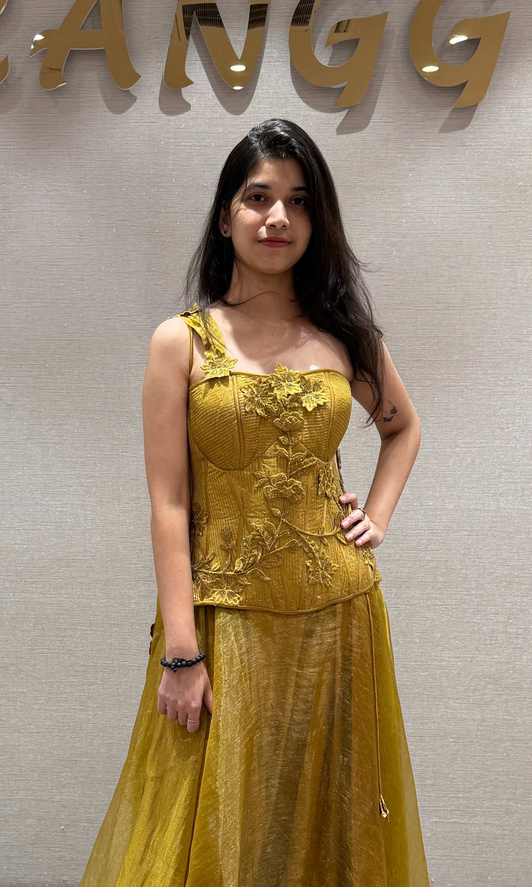 Golden Mustard yellow Corset Lehenga