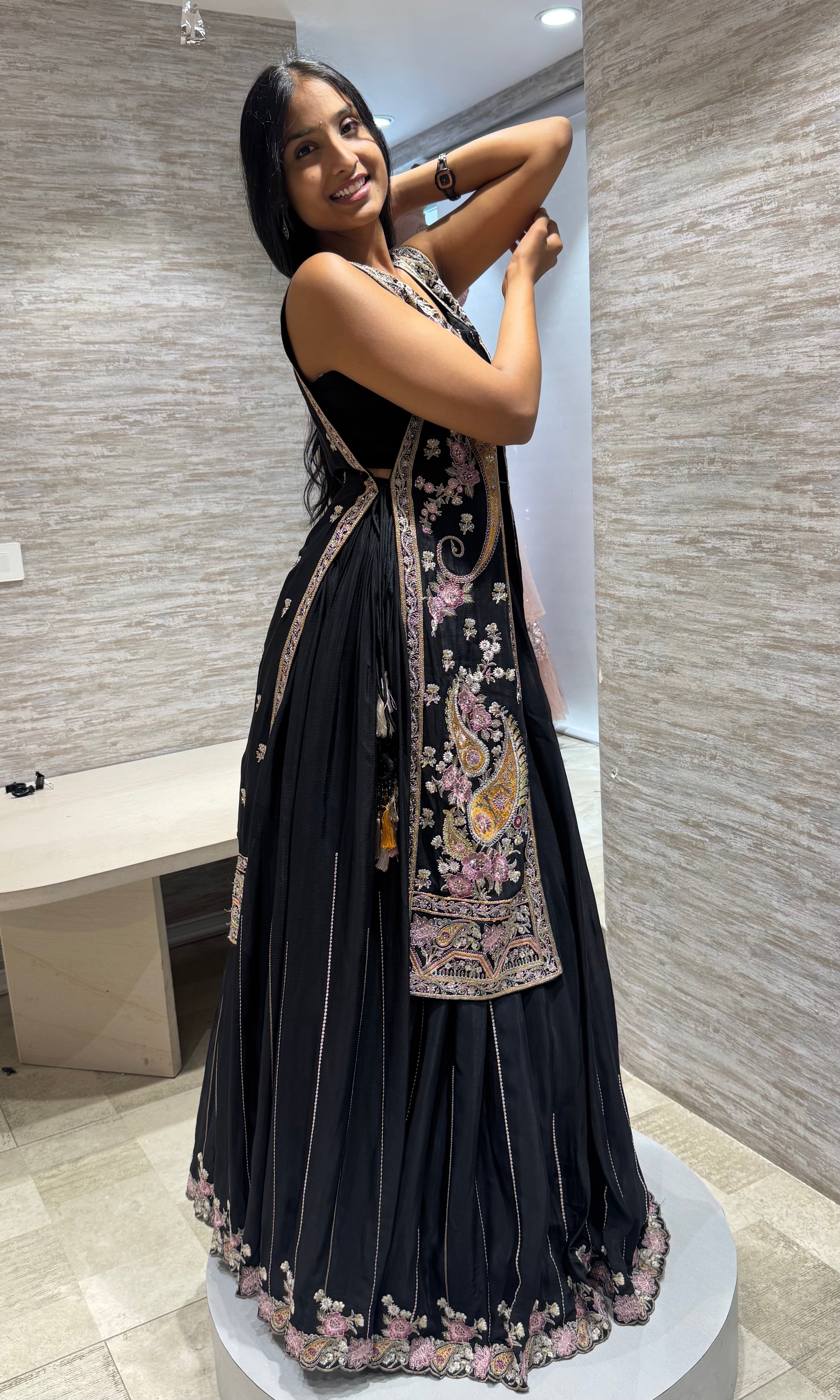 Black Embroidered Jacket Lehenga Set