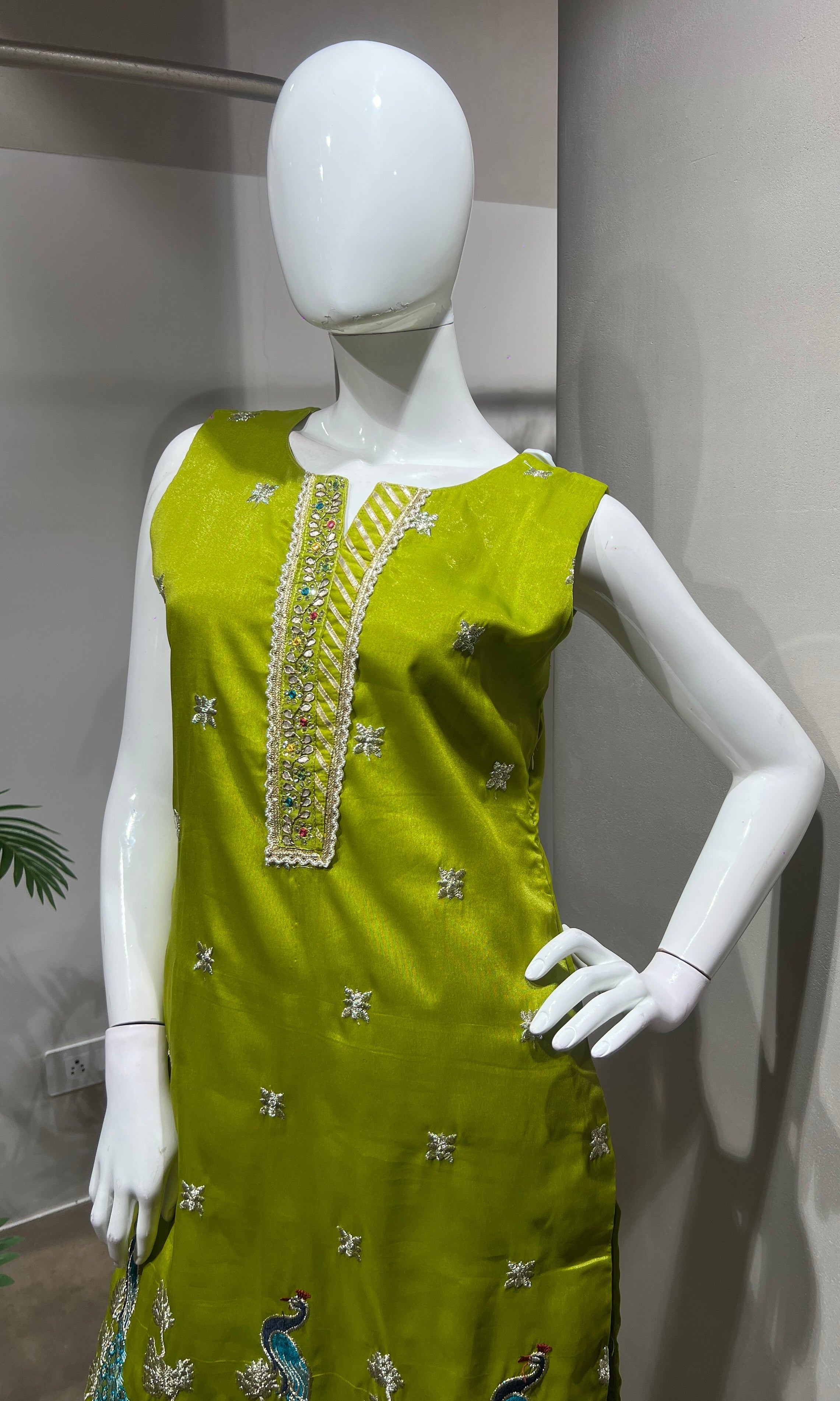 Green Peacock Embroidered Sharara set
