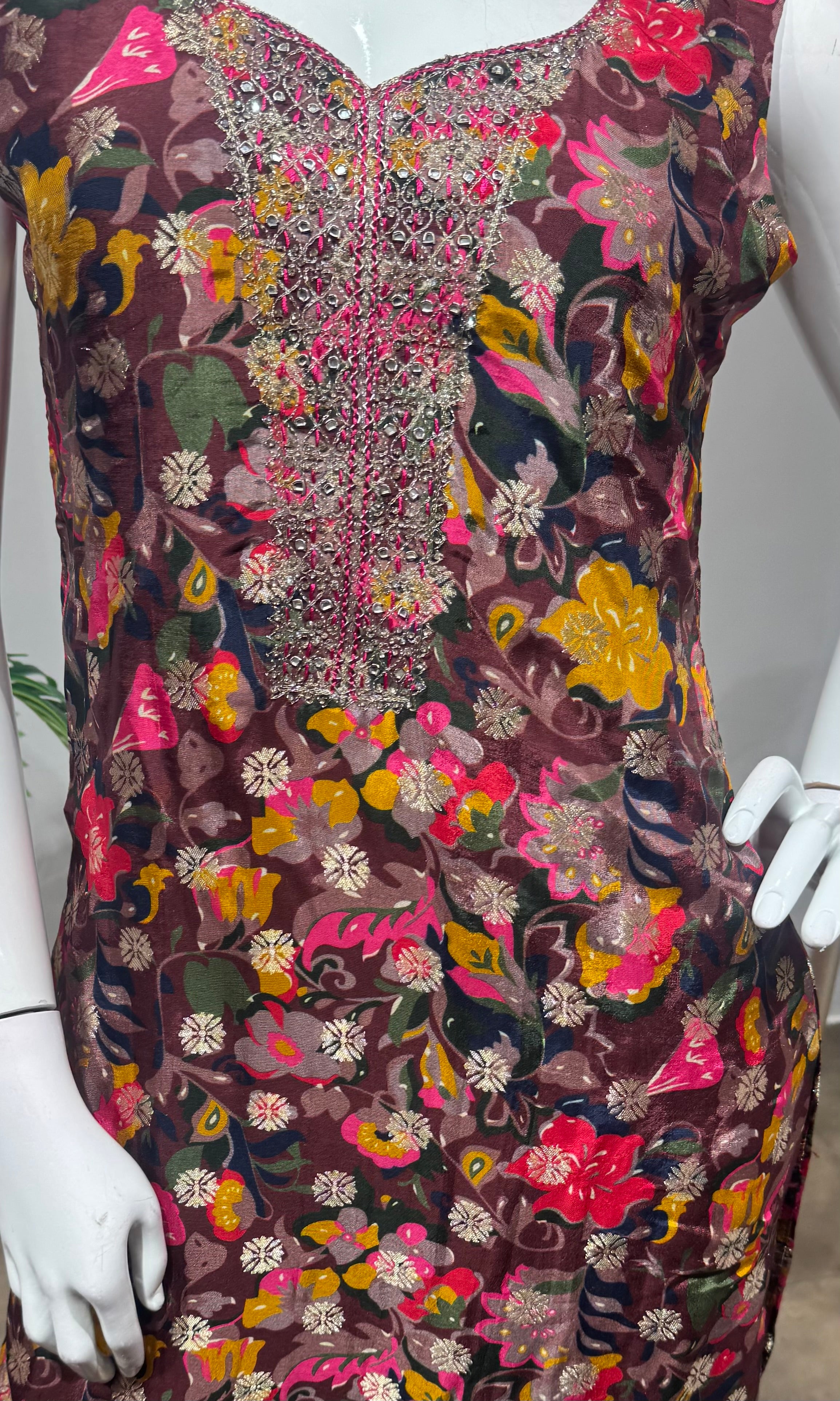 Wine multi floral printed kurta set
