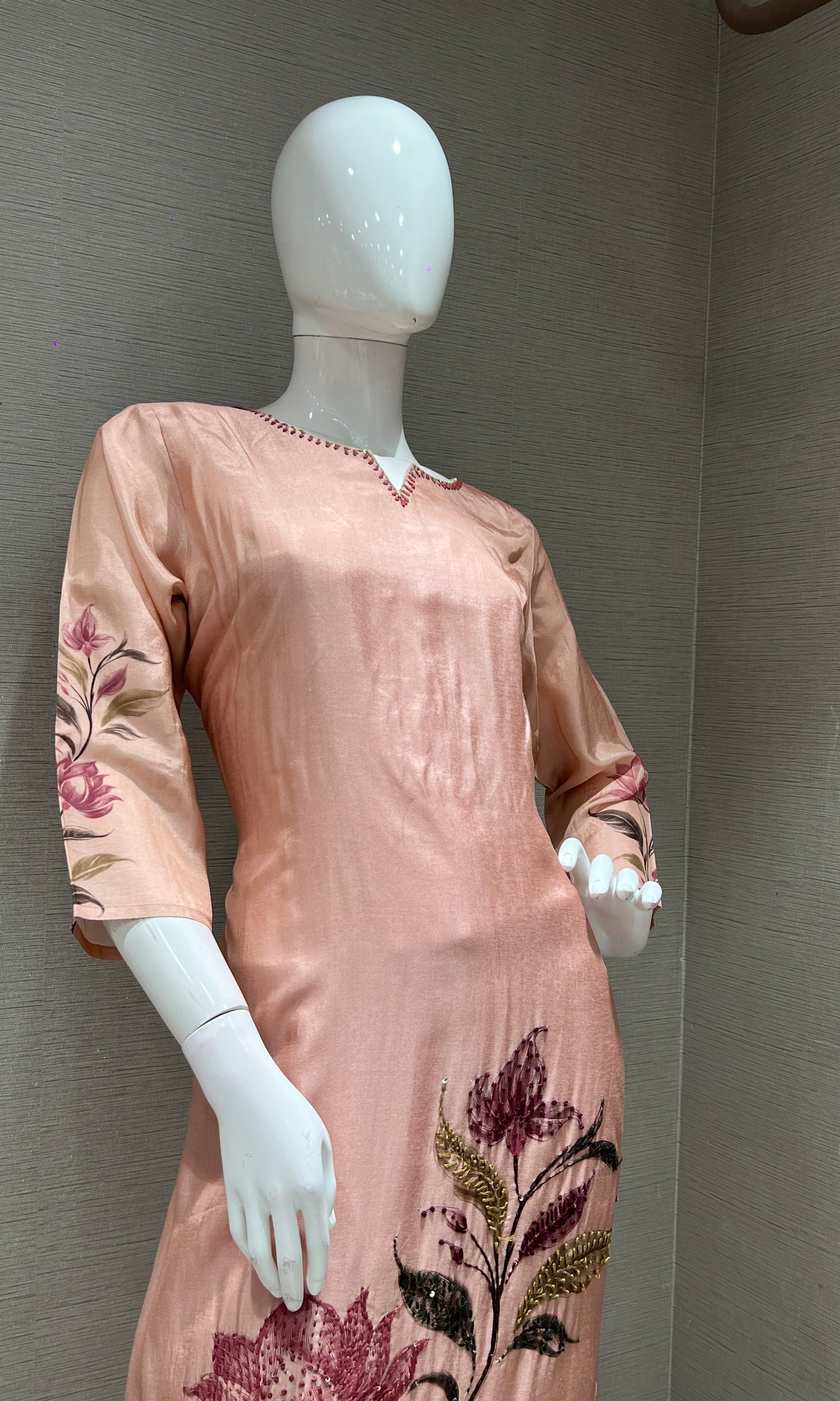 Peach FLORAL EMBROIDERED kurta set