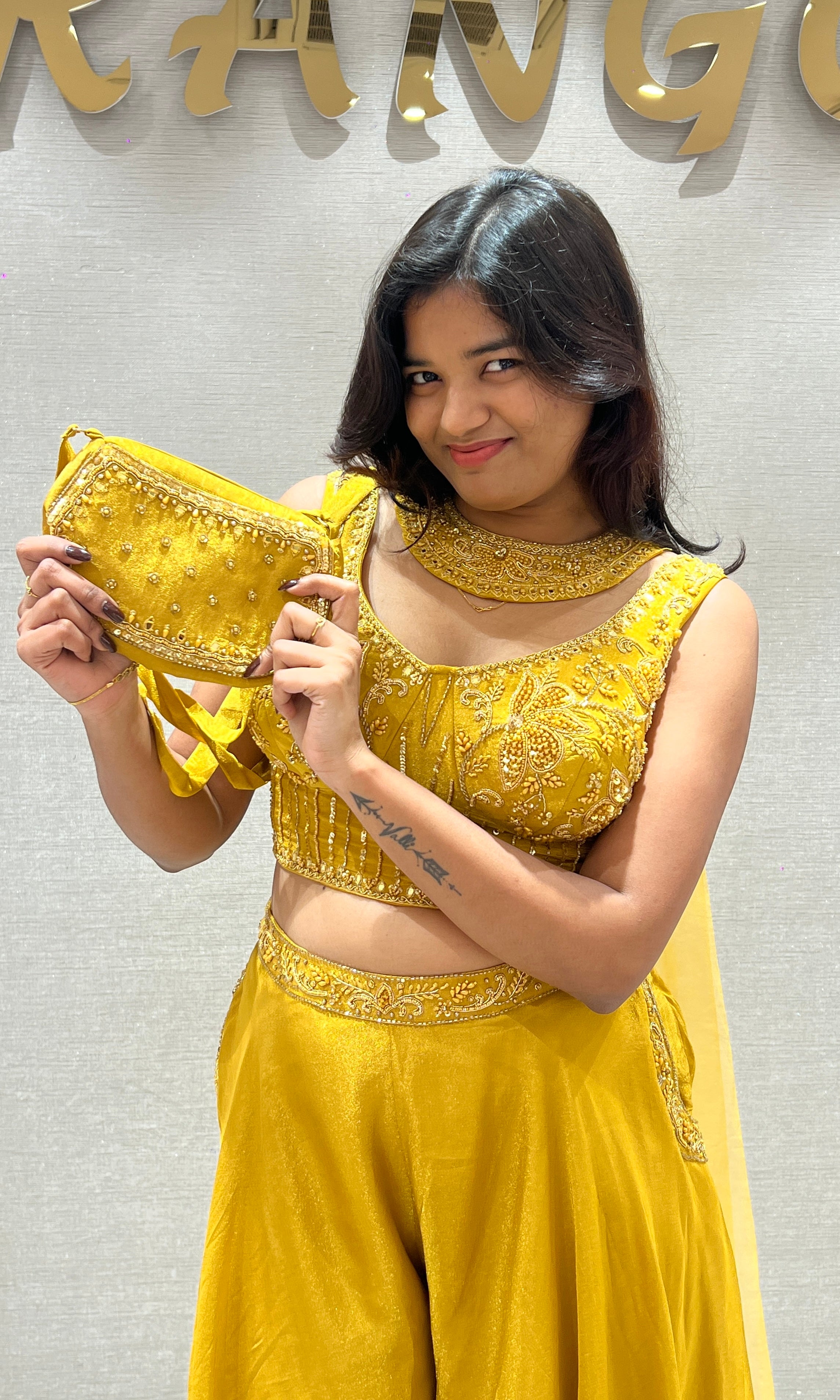 Mustard Yellow Sharara with Golden Glow Top