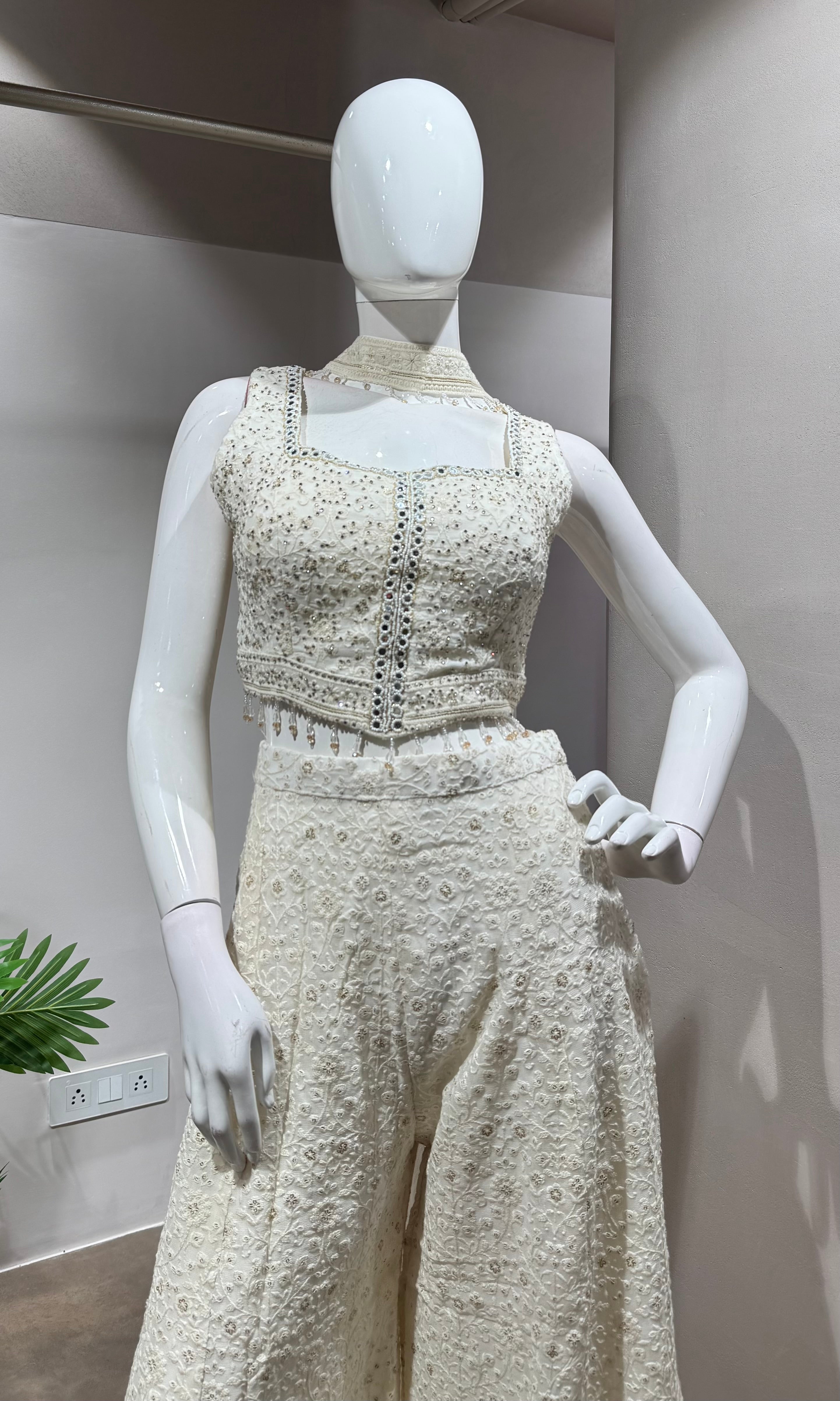 WHITE Beadwork Chanderi PALAZZO SET