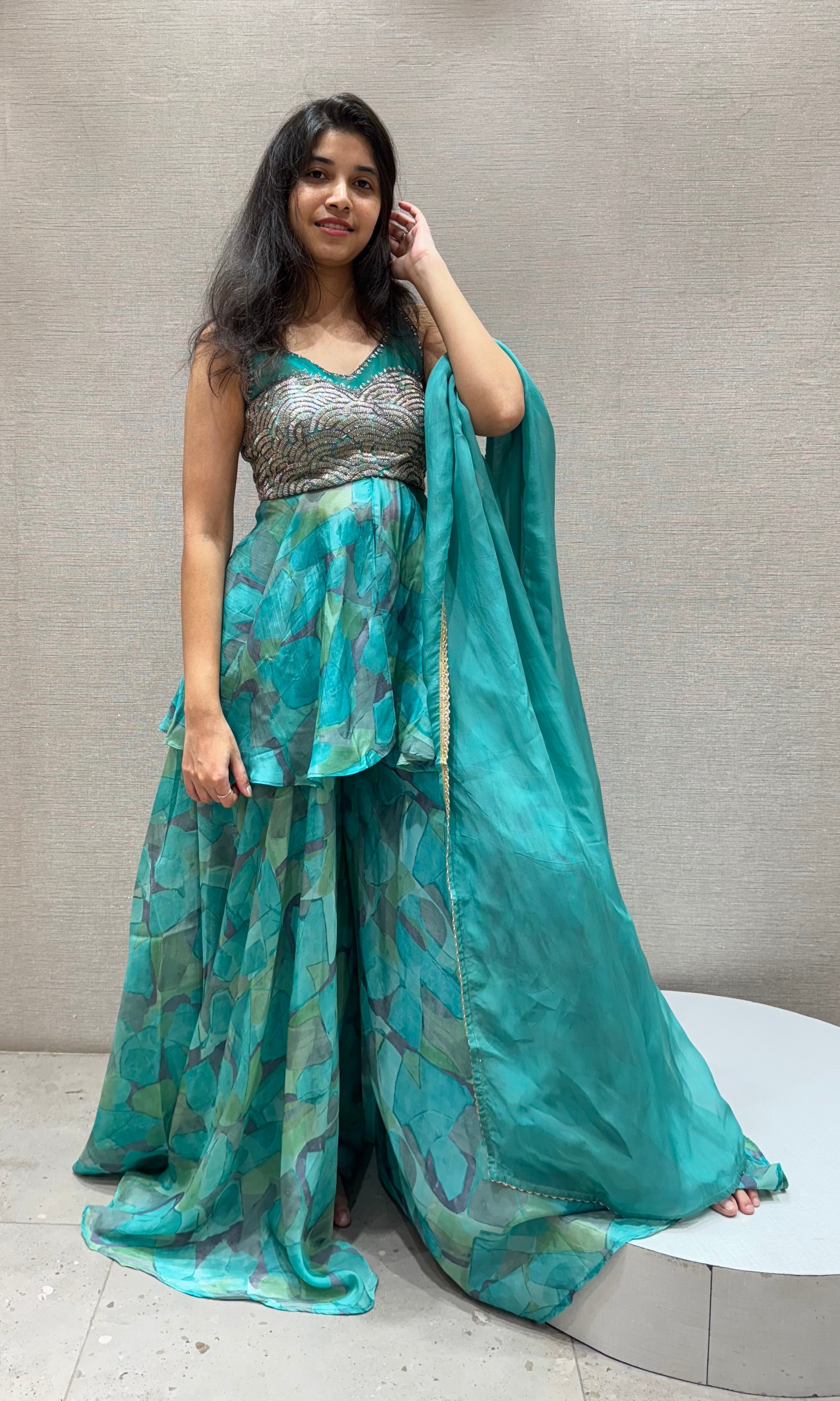 Rama FLORAL PEPLUM PALAZZO SET