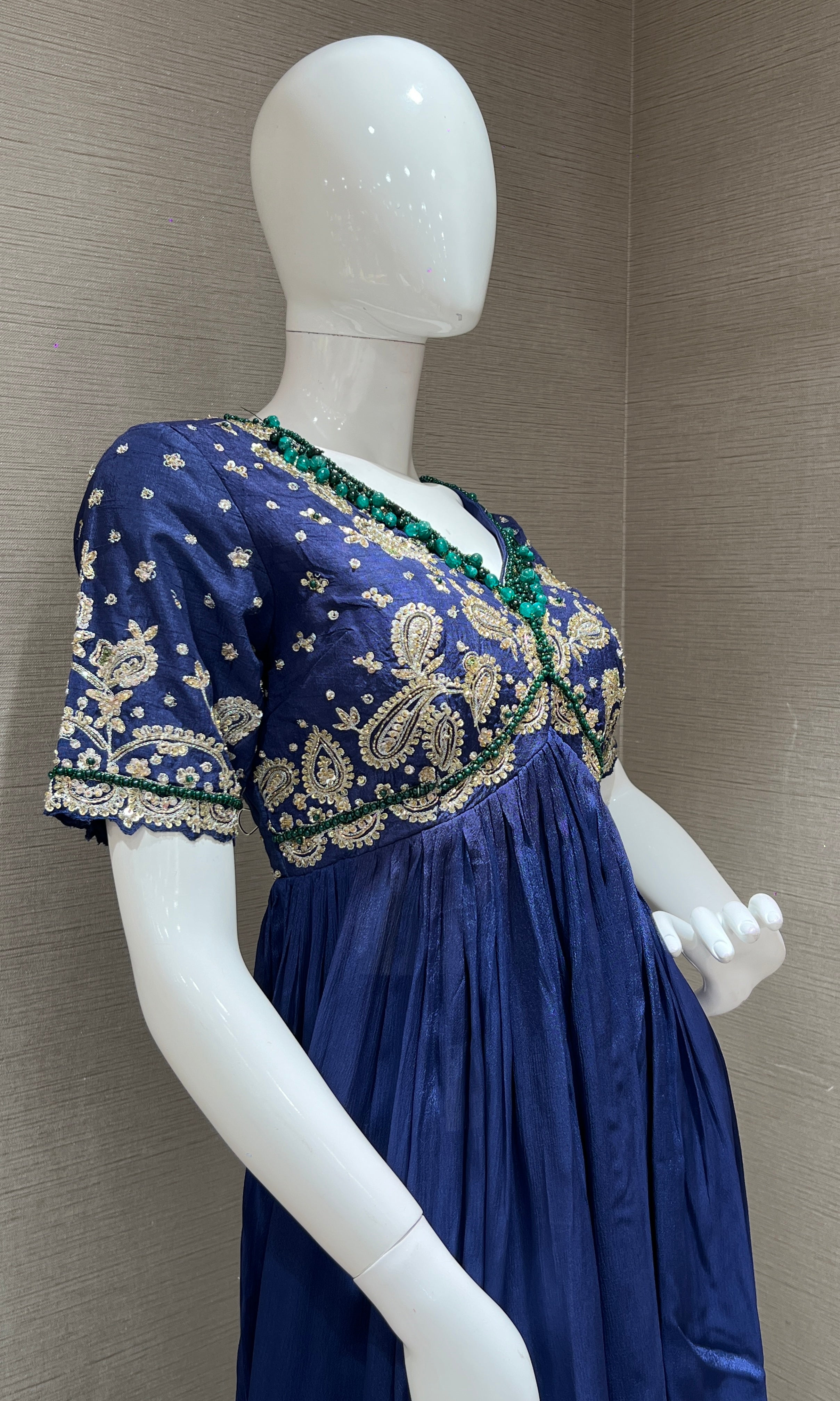 Blue embroidered peplum palazzo SET