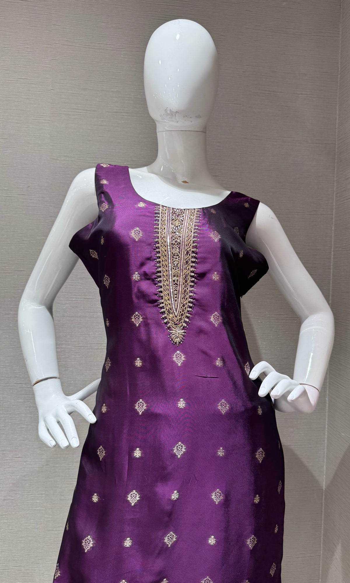 Wine Silk Embroidered Kurta Set with Banarasi Dupatta