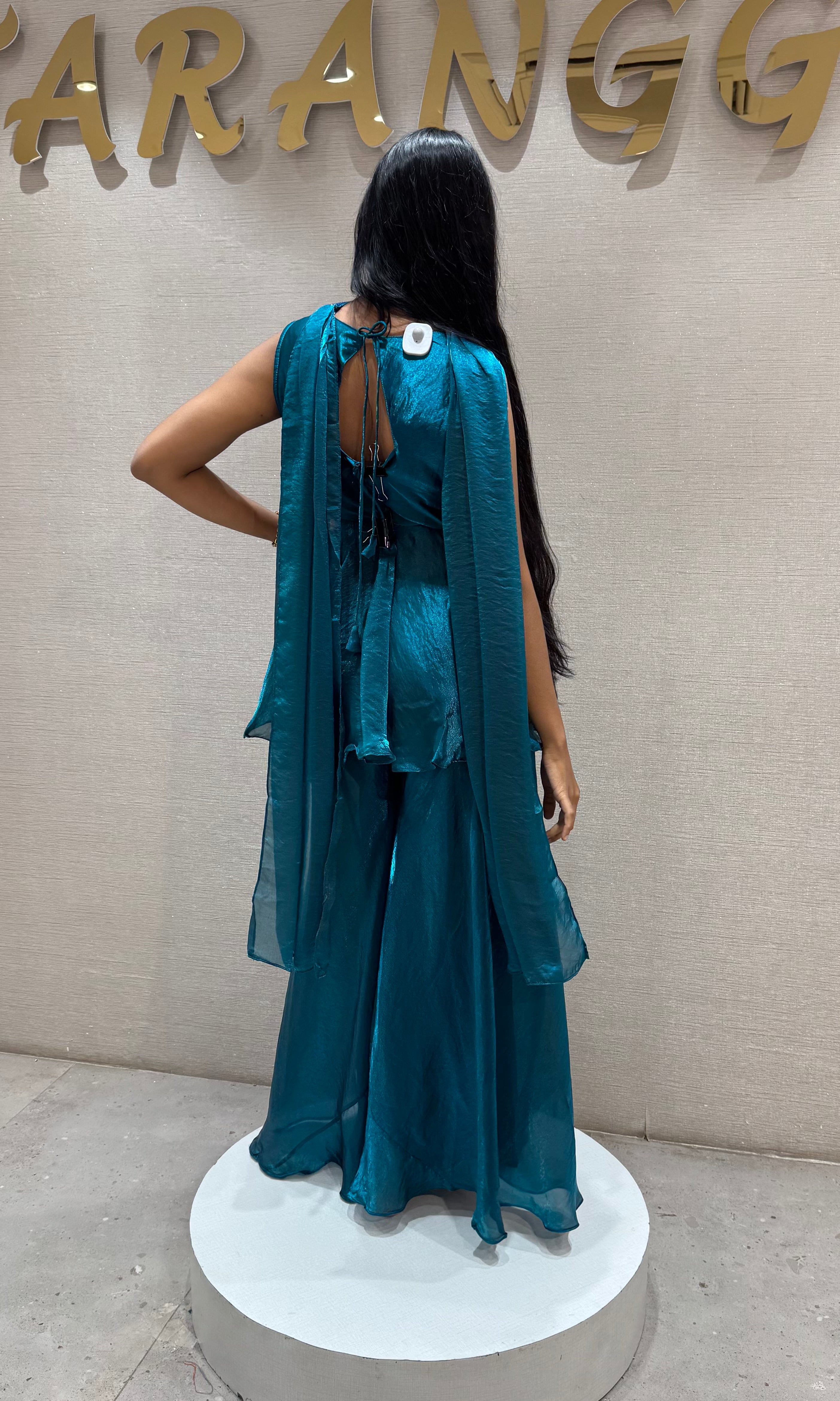 Rama Blue Georgette Peplum Palazzo Set