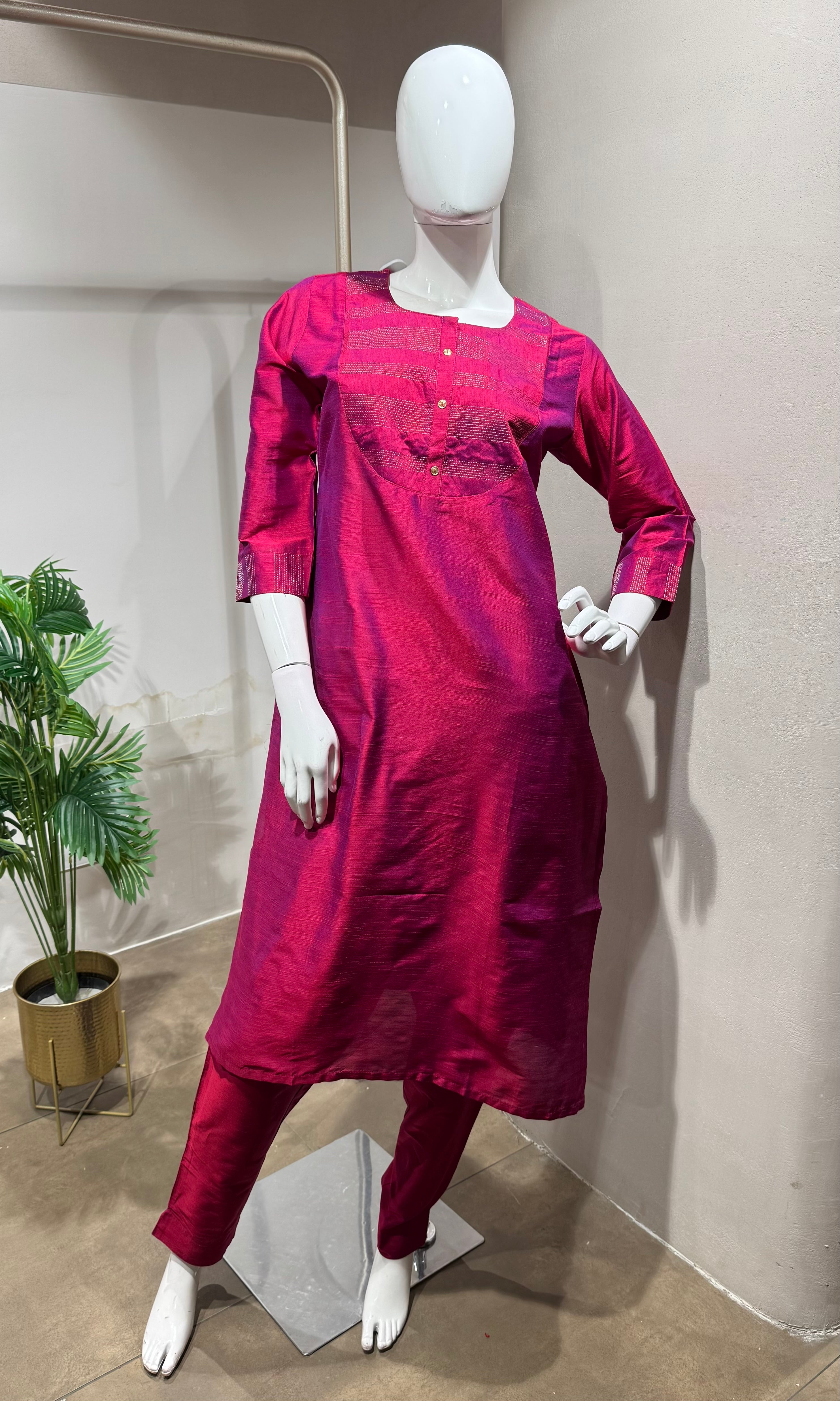 Rani Pink Embroidered Kurta Set