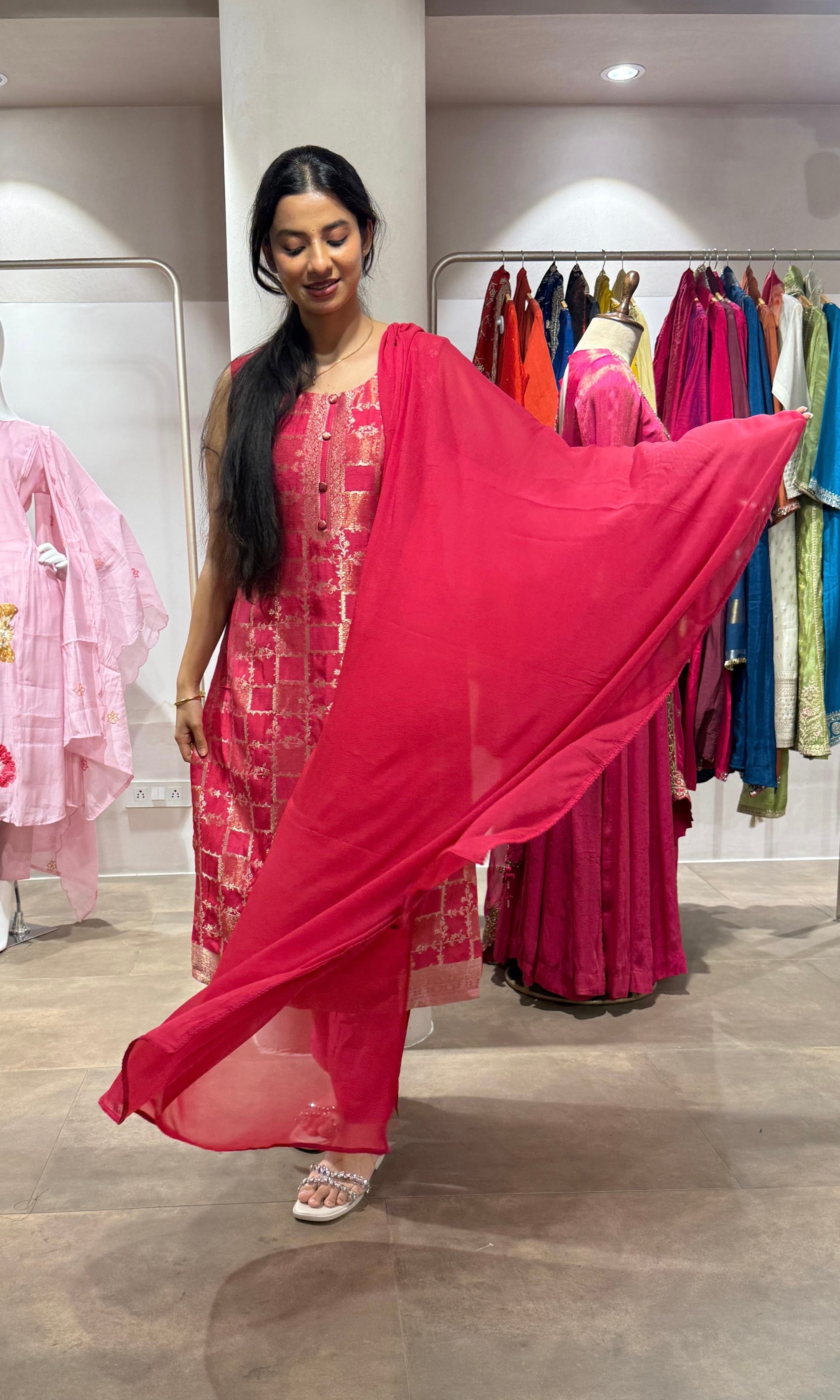 light pink Silk Embroidered Zari Kurta Set