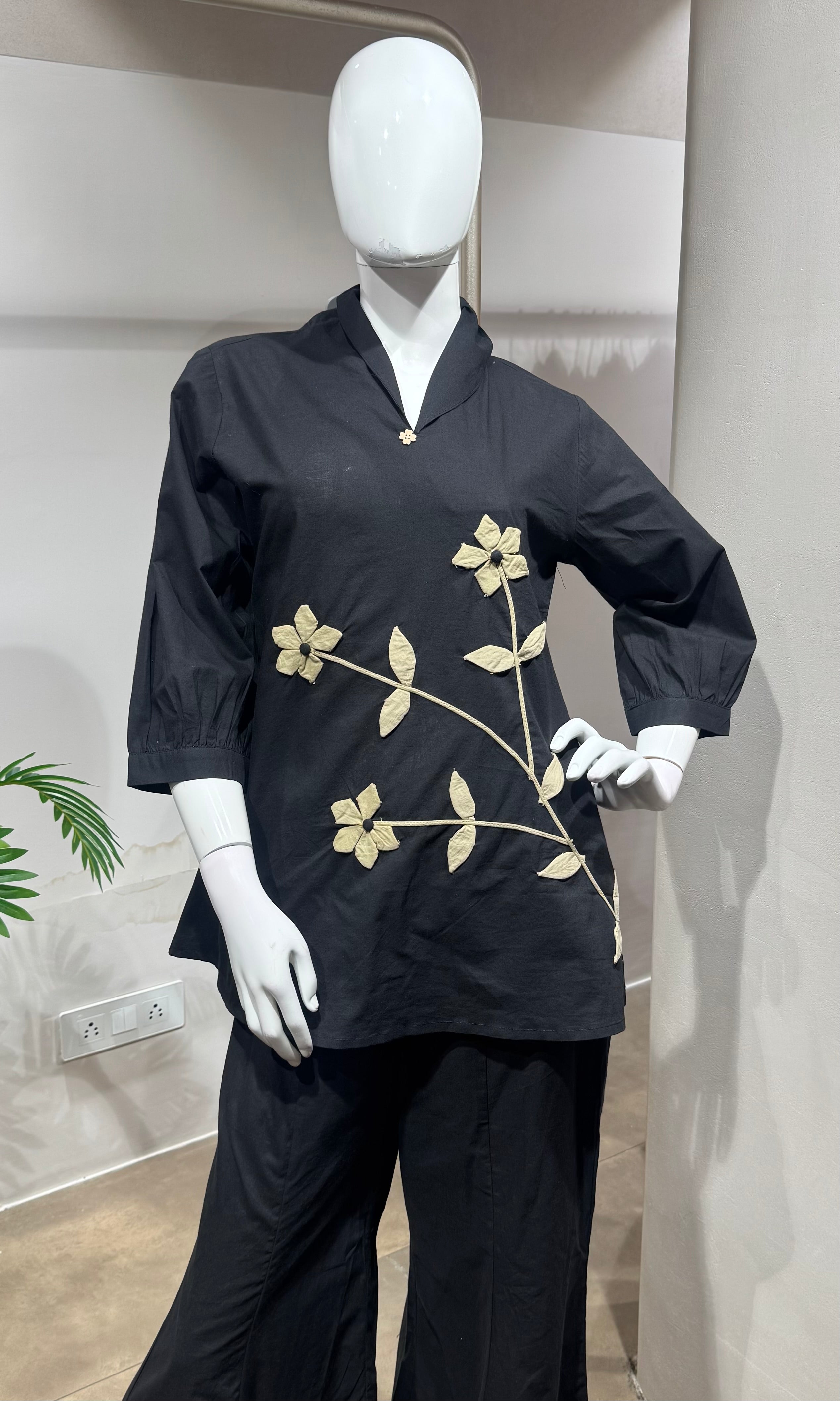 Black gold floral cord set