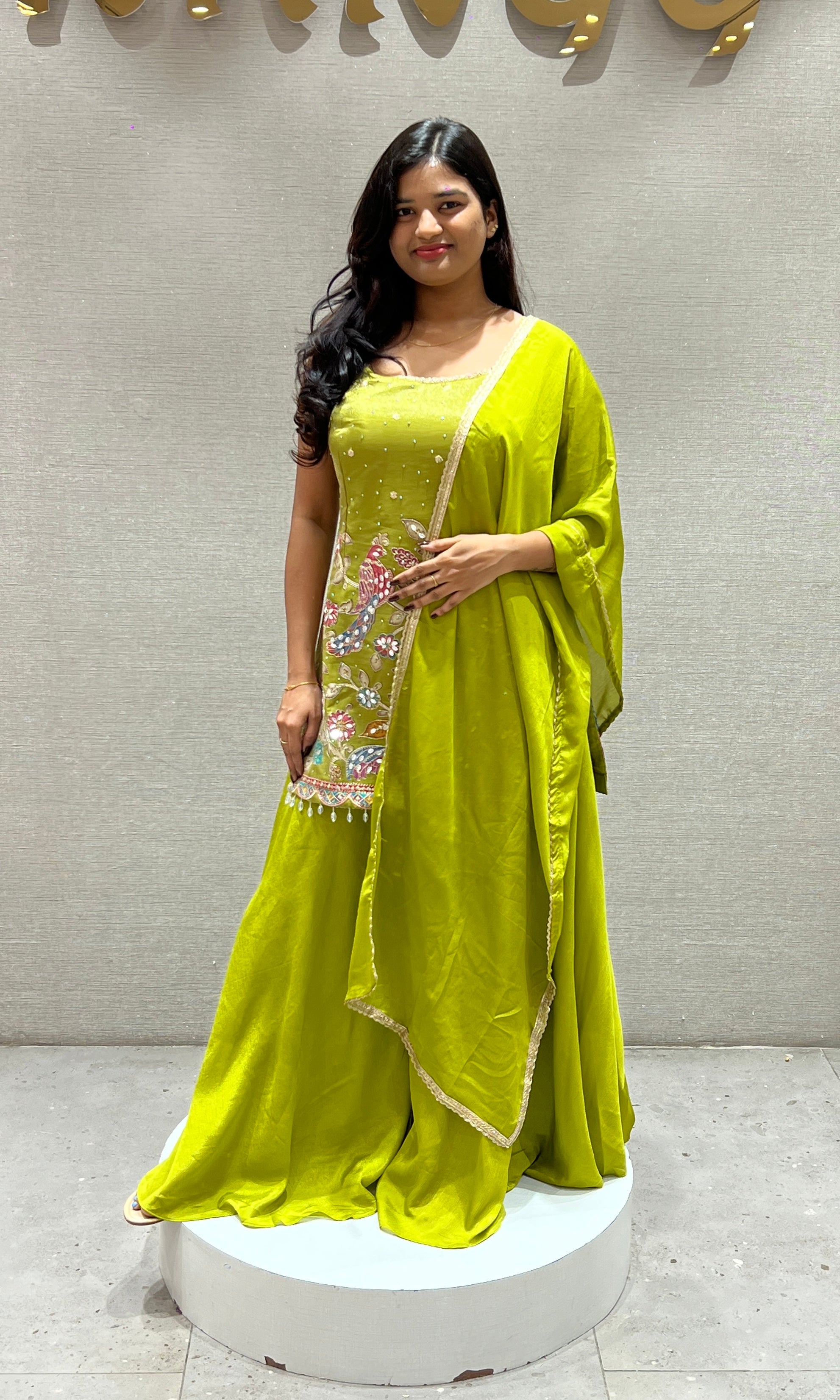 Parrot Green Embroidered Sharara Set