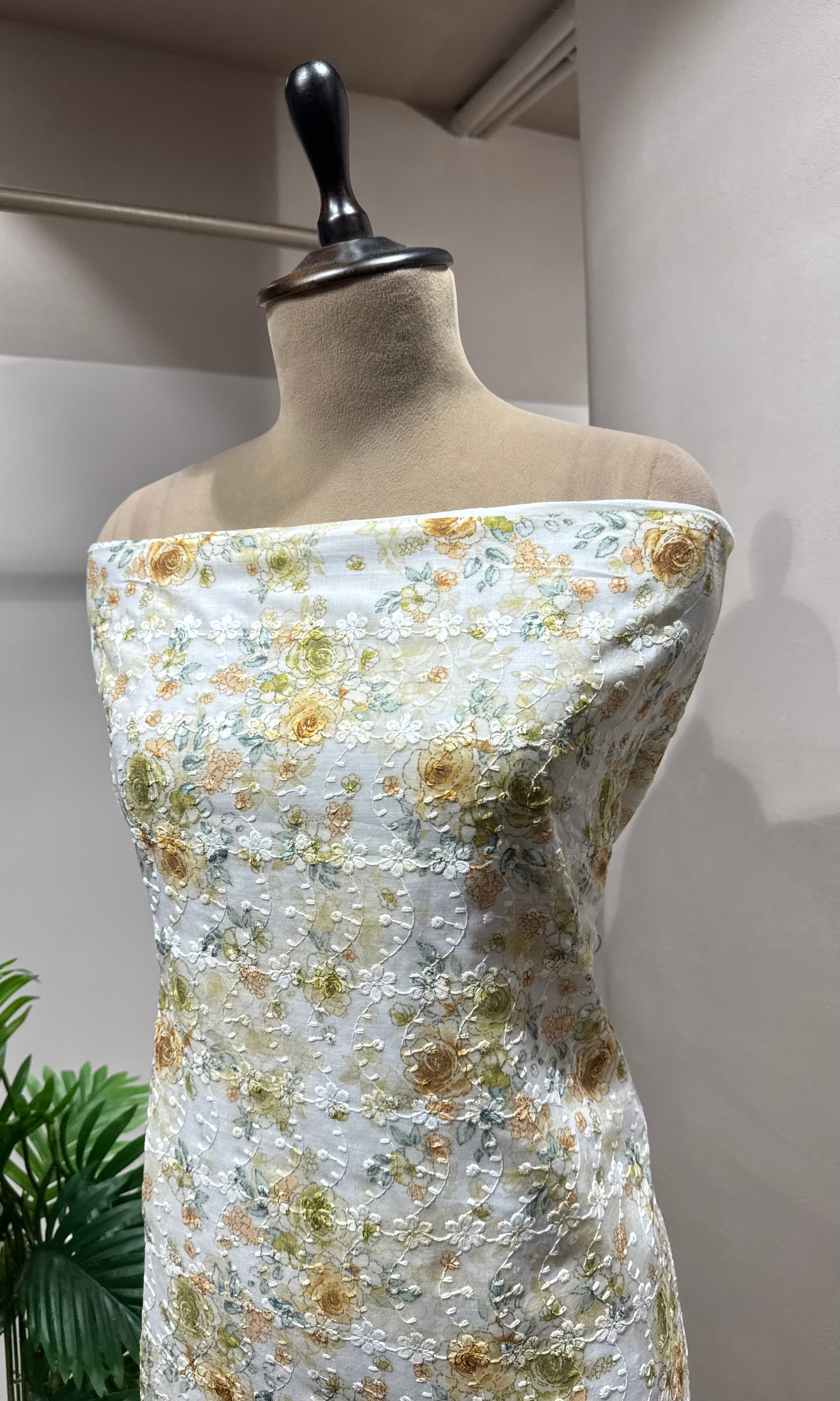 GREEN Floral Chikankari DRESS MATERIAL
