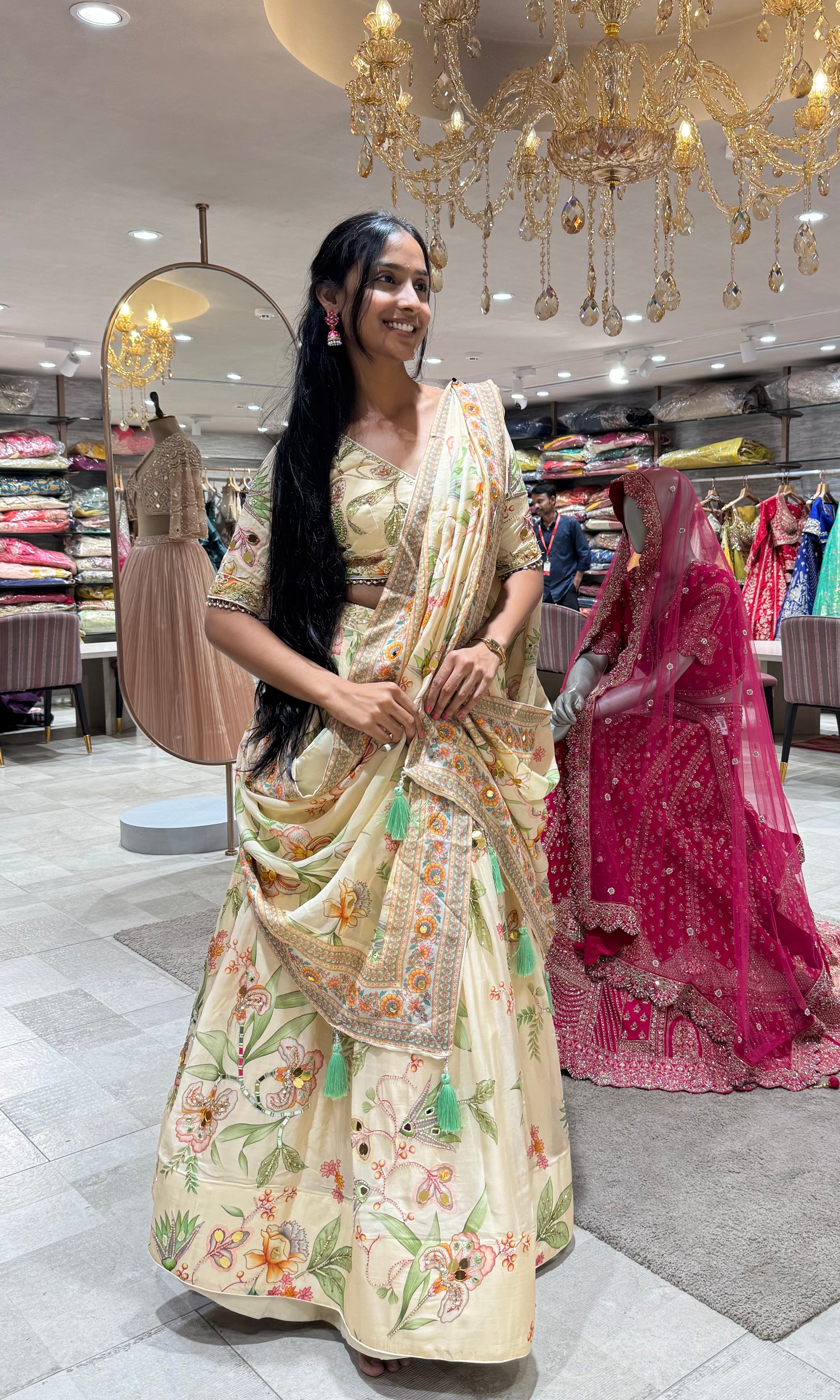 IVORY INTRICATE FLORAL EMBROIDERED LEHENGA