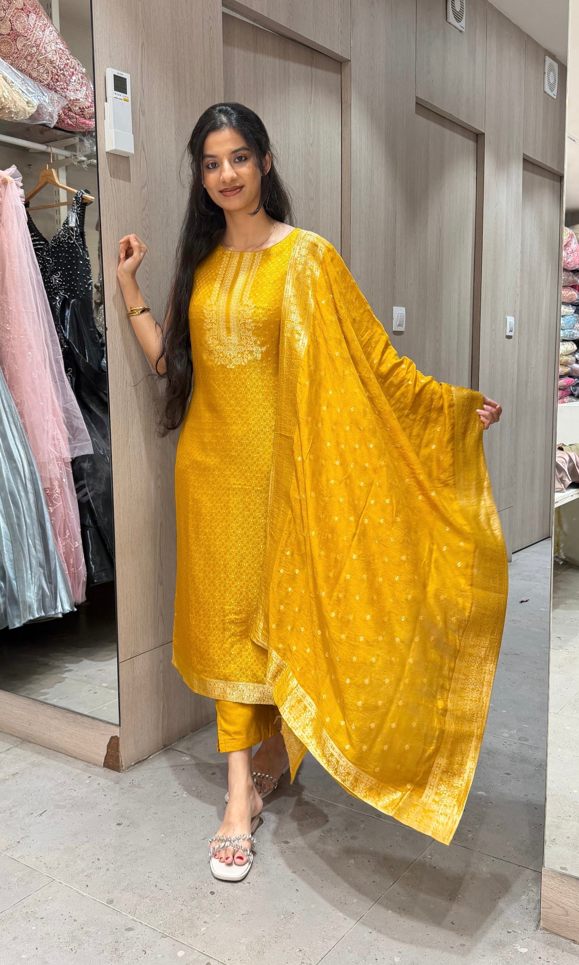 Mustard Yellow banarasi Kurta Set