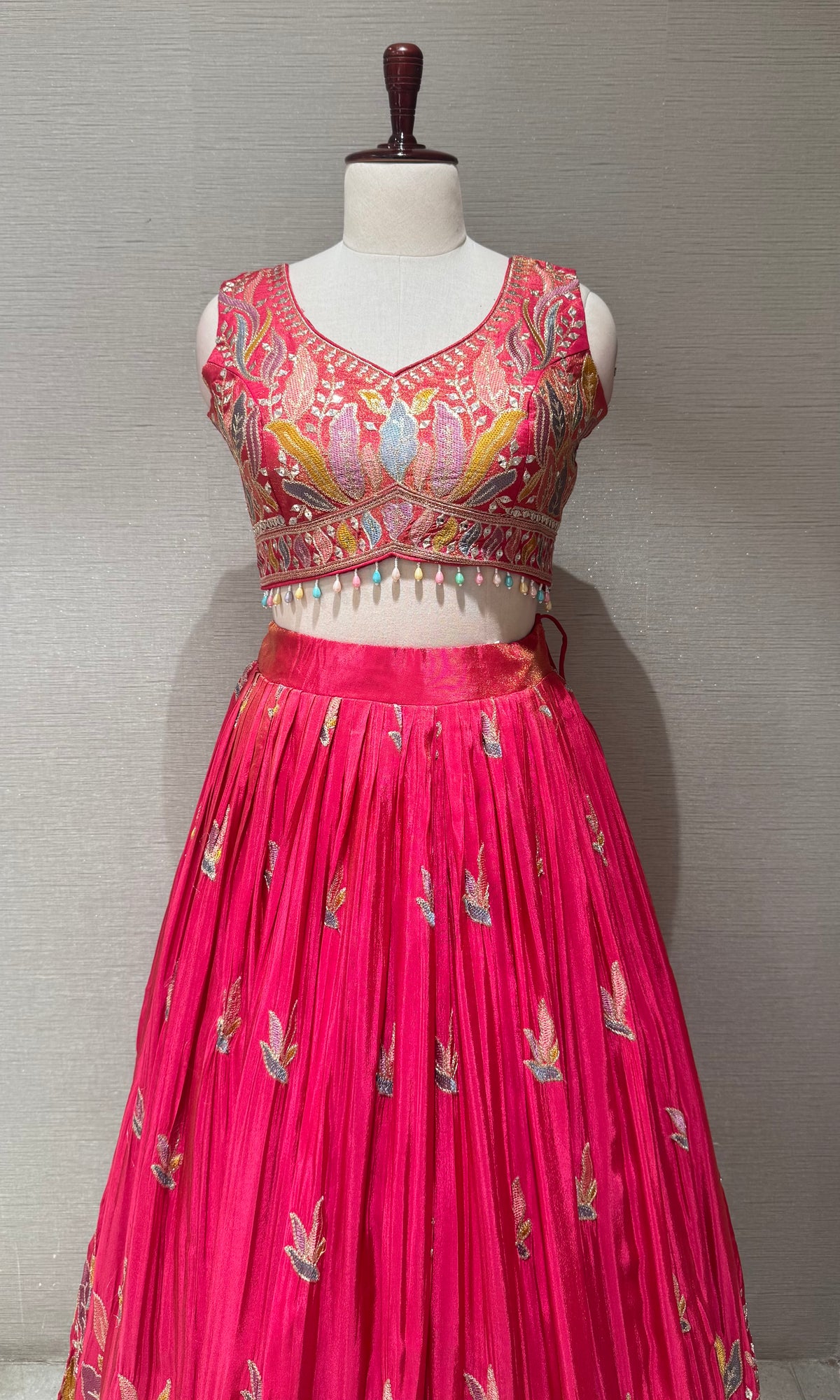 Pink Tissue silk Floral Print Lehenga Set