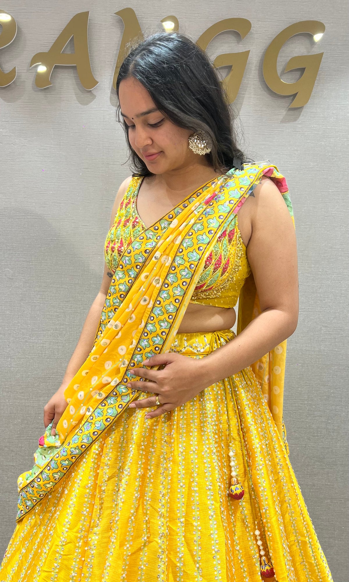 Yellow Silk Multi Floral Embroidered Lehenga set