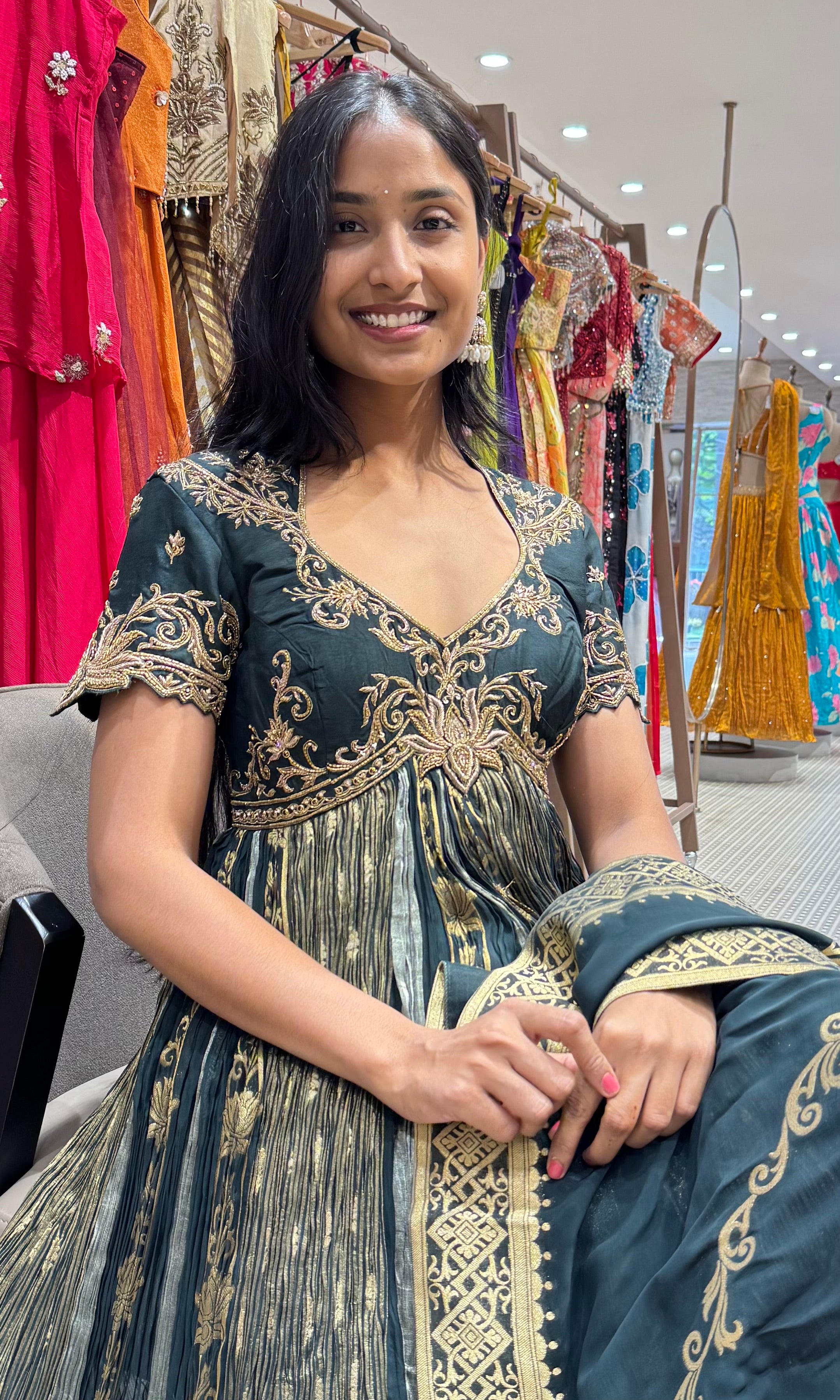 GREEN GOLDEN BANARASI ANARKALI SET