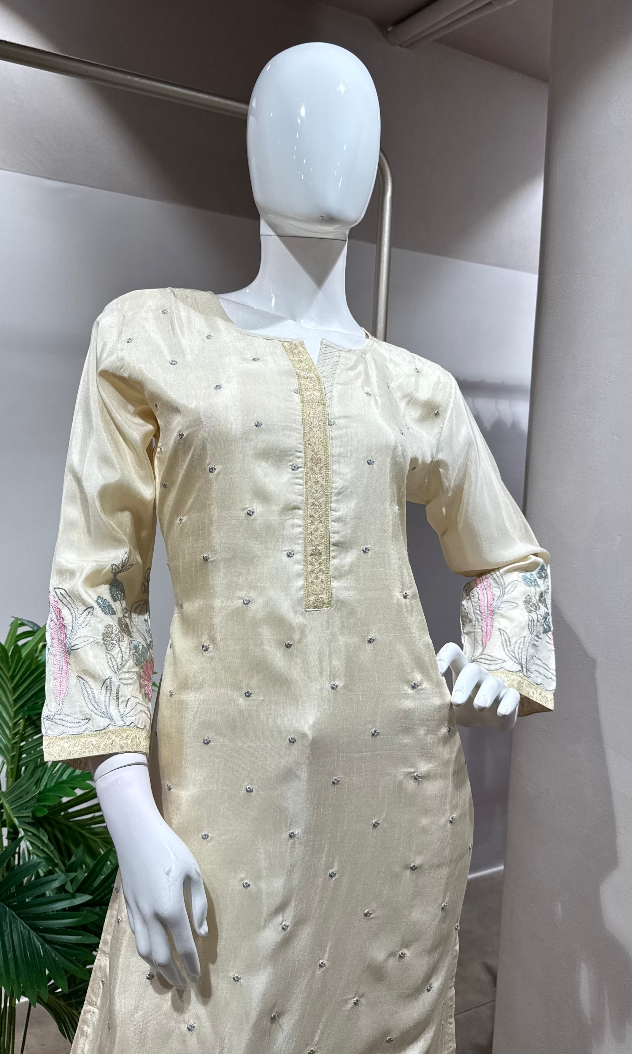 Elegant Cream Embroidered Kurta Set