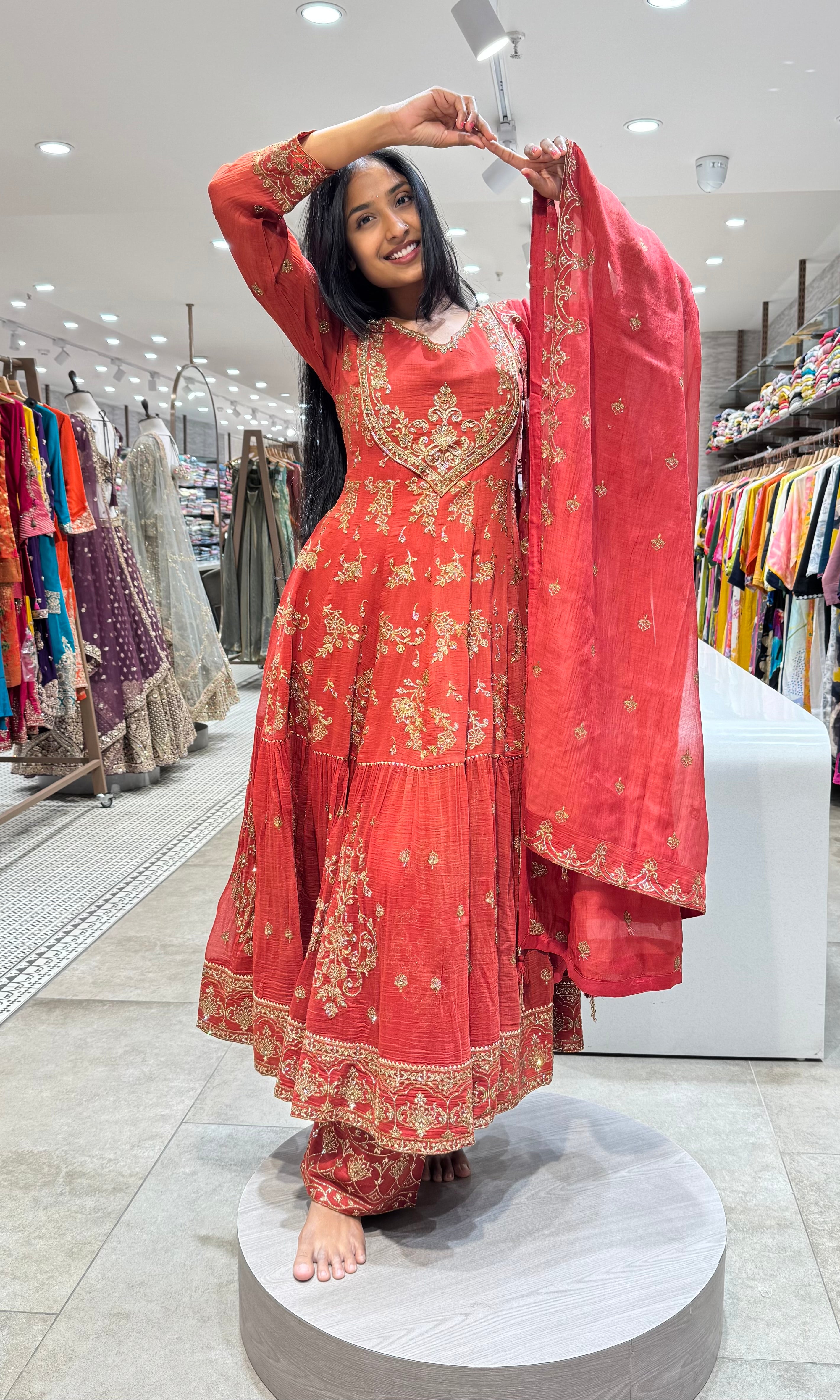 RED GOLDEN EMBROIDERY ANARKALI SET