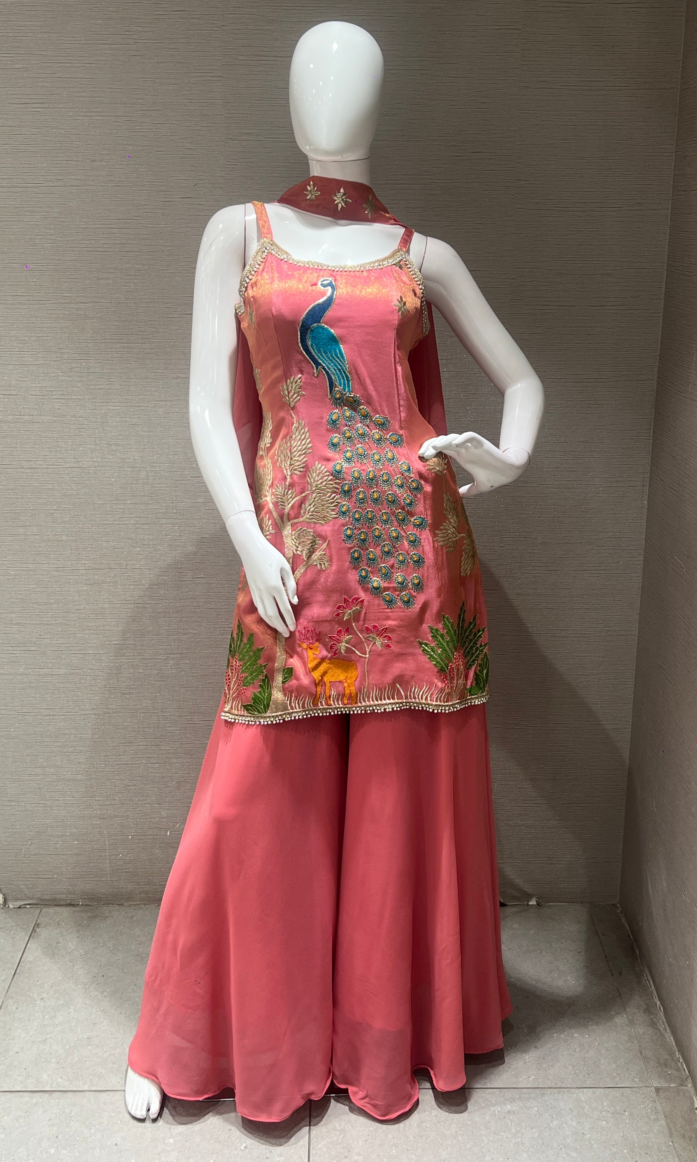Pink PEACOCK EMBROIDERED Palazzo