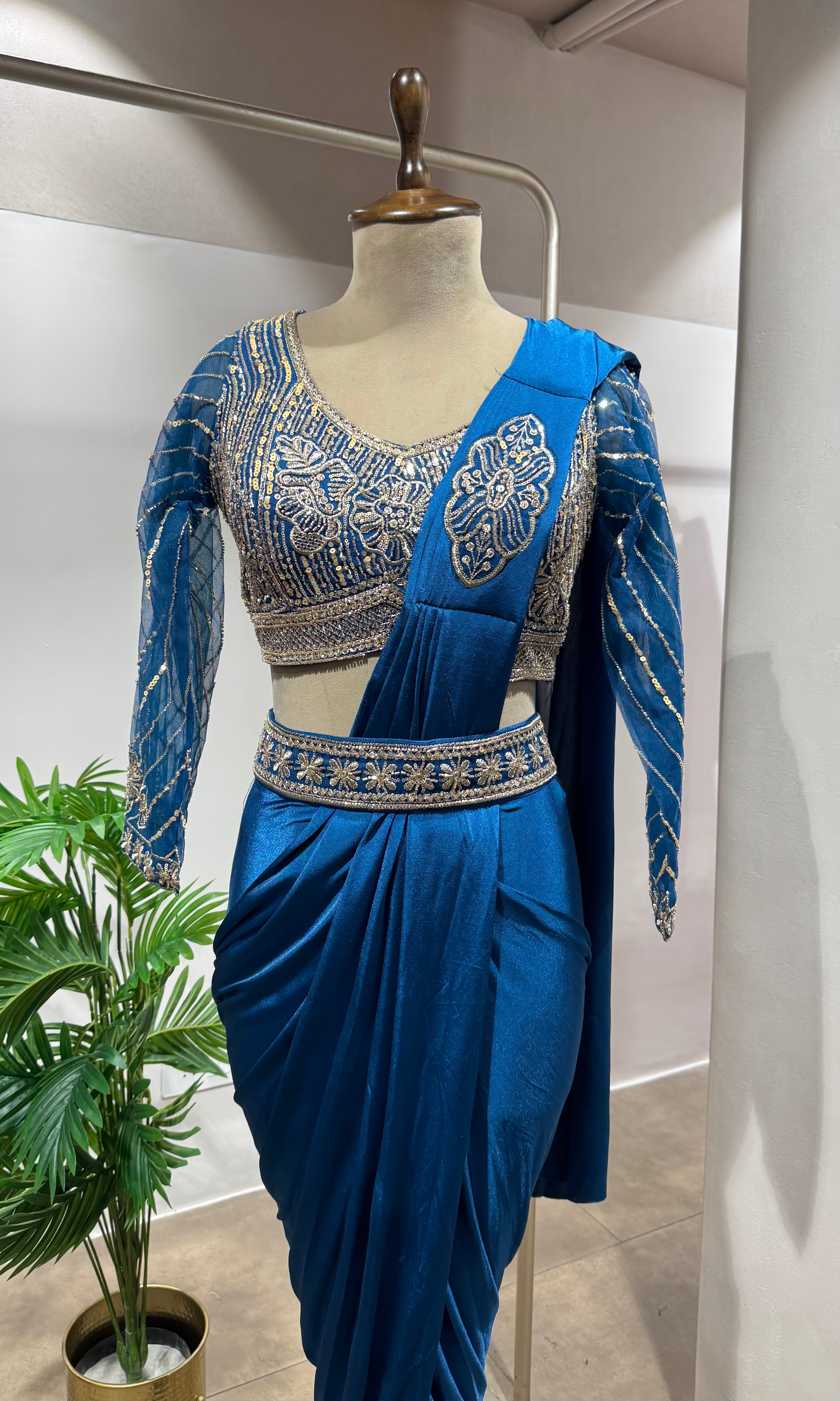 BLUE DRAPE SAREE WITH ETHNIC BLOUSE