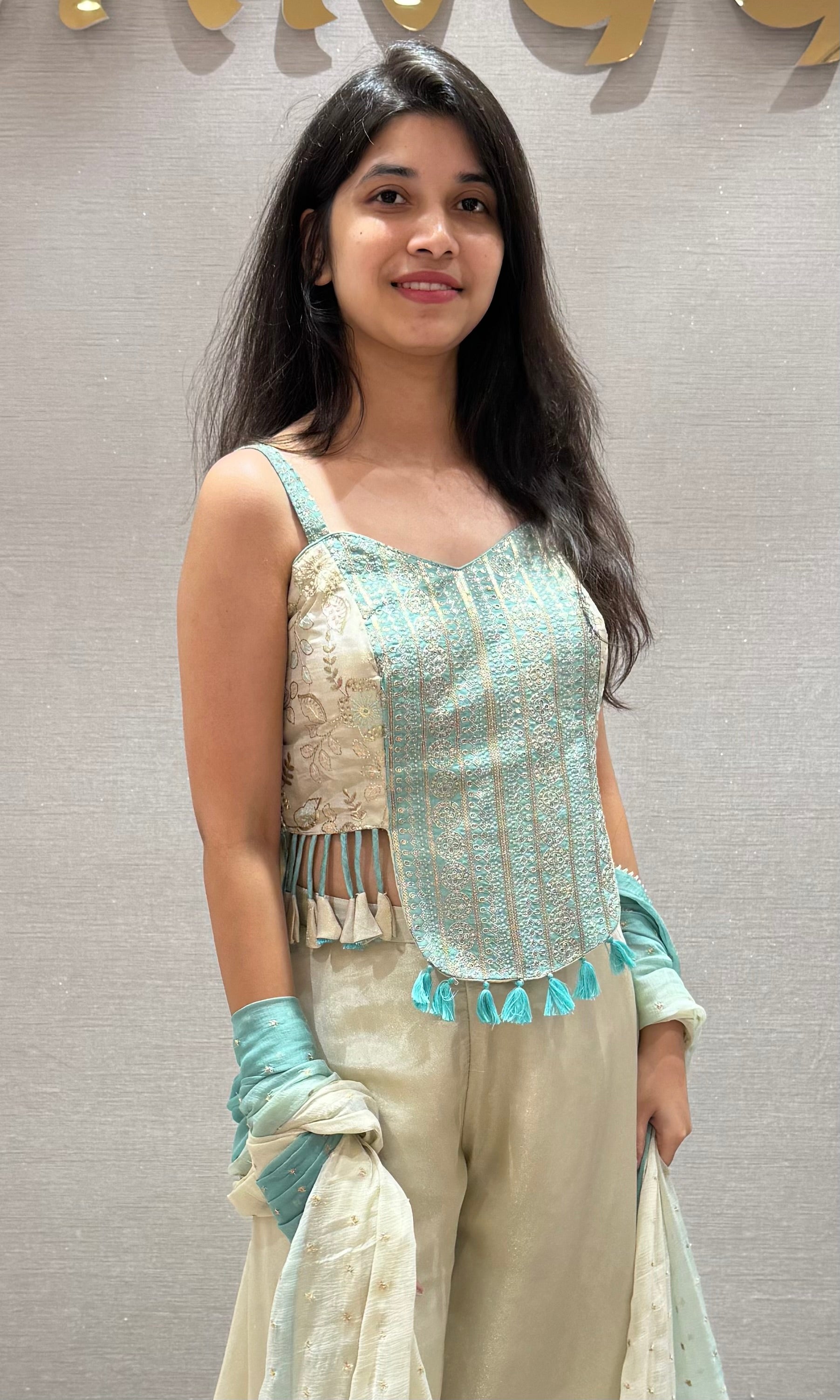 Half white AND BLUE palazzo SET