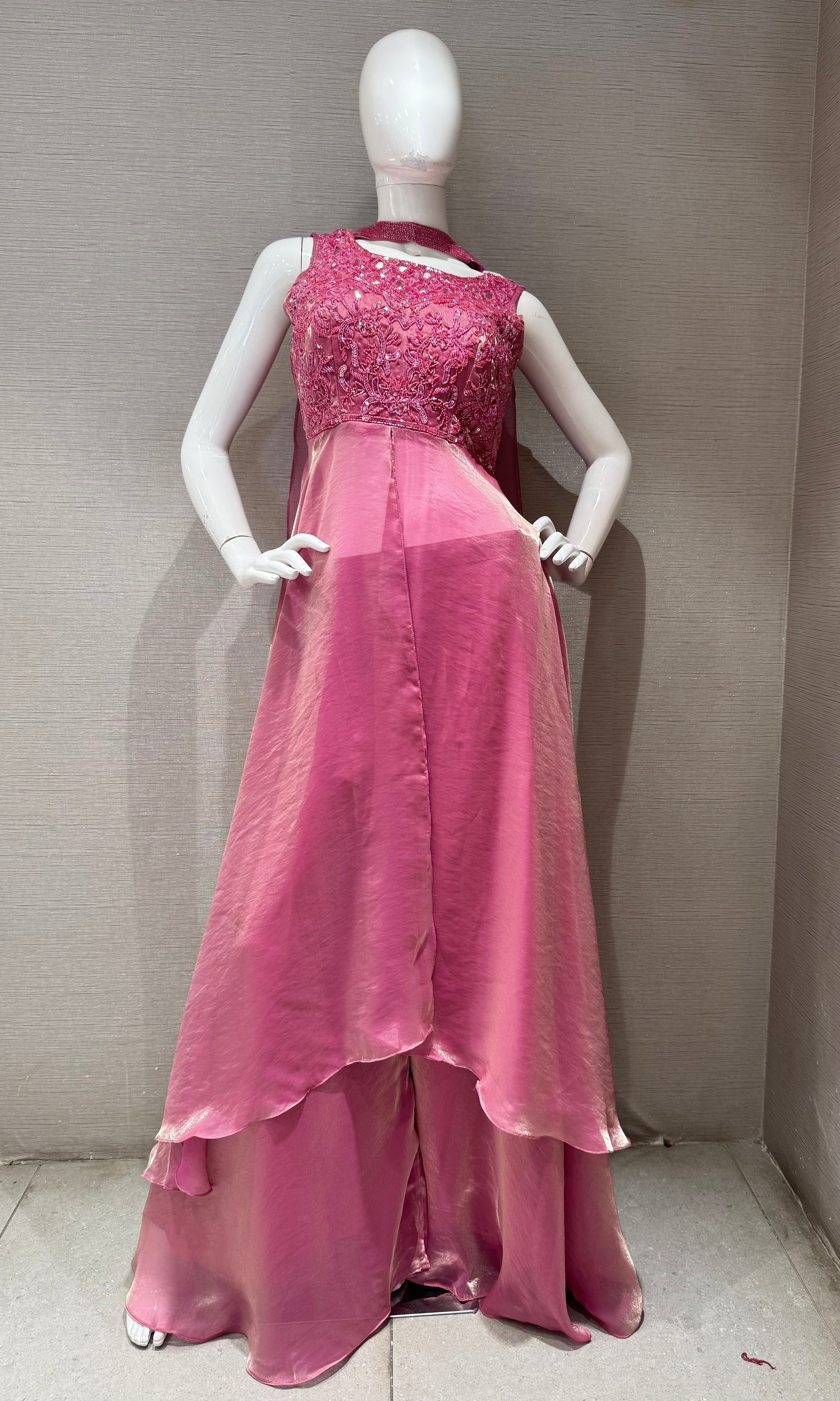 Rose Blush Front slit anarkali palazzo set