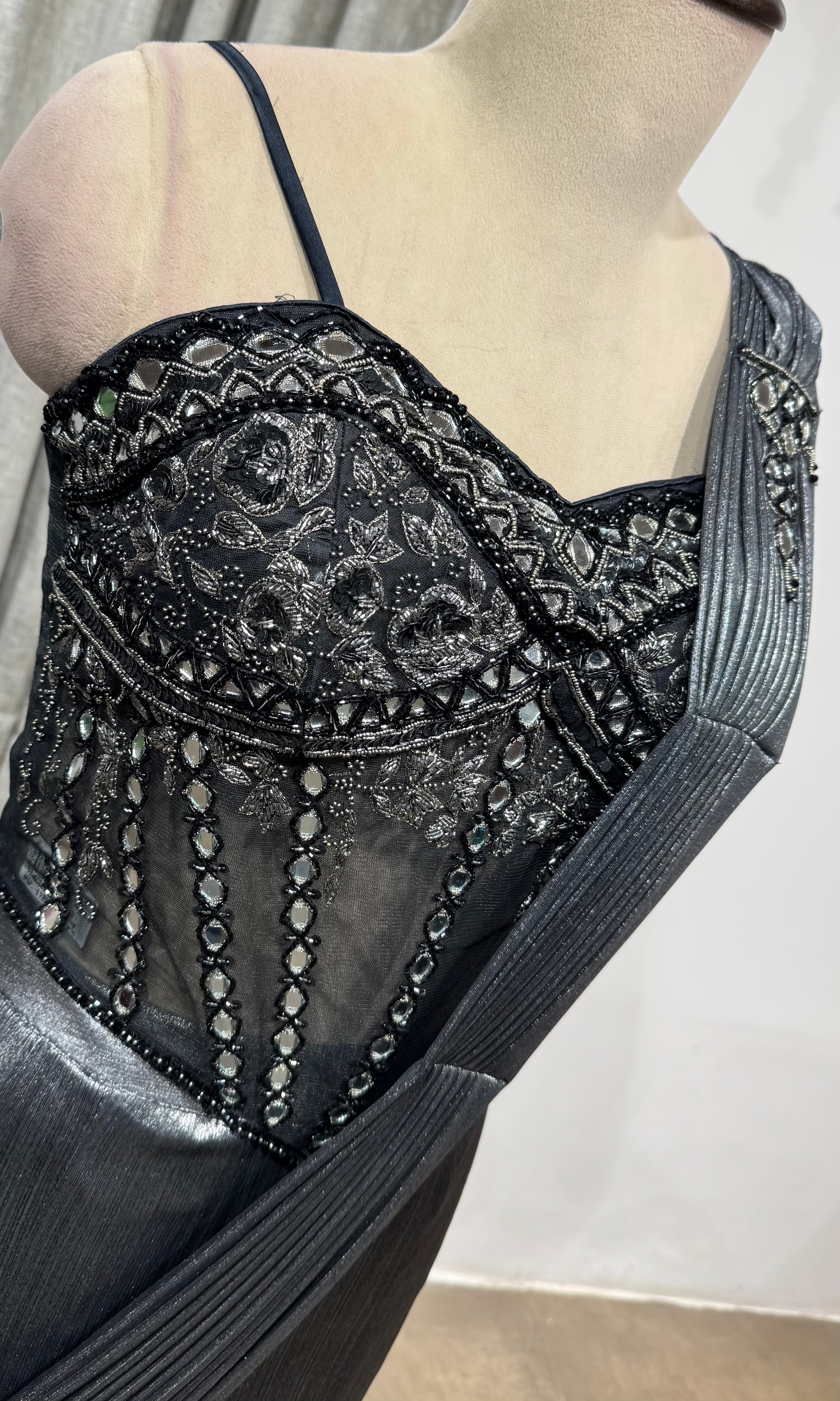 BLACK Gunmetal Shimmer Mermaid Lehenga