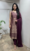 Wine golden banarasi kurta set