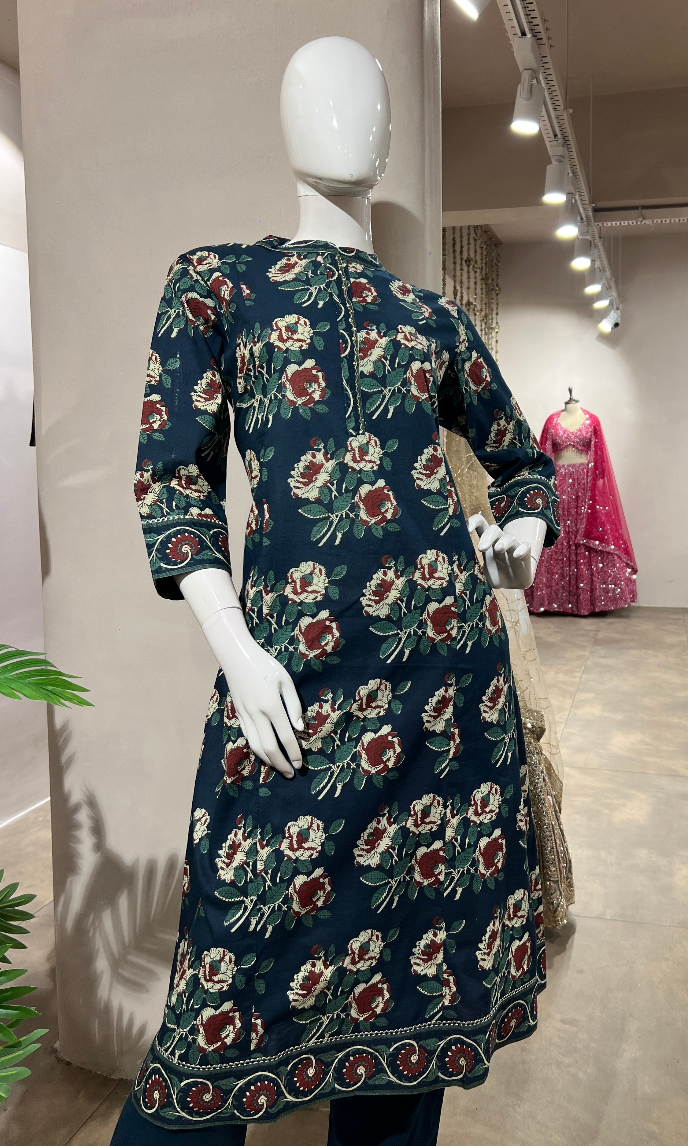 BLUE FLORAL PRINT KURTA SET