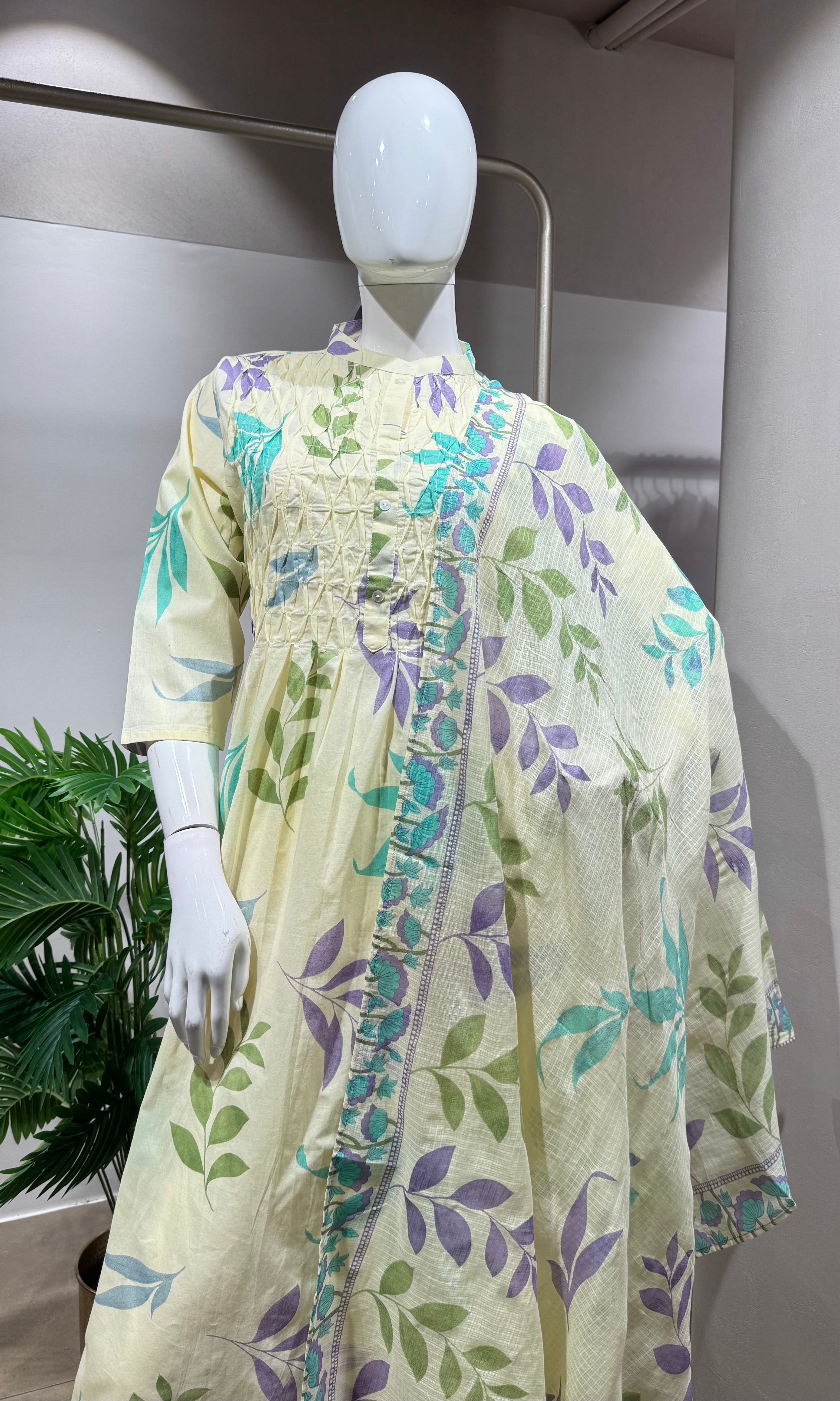 BLUE Leaf Design Spring-Summer Kurta Set