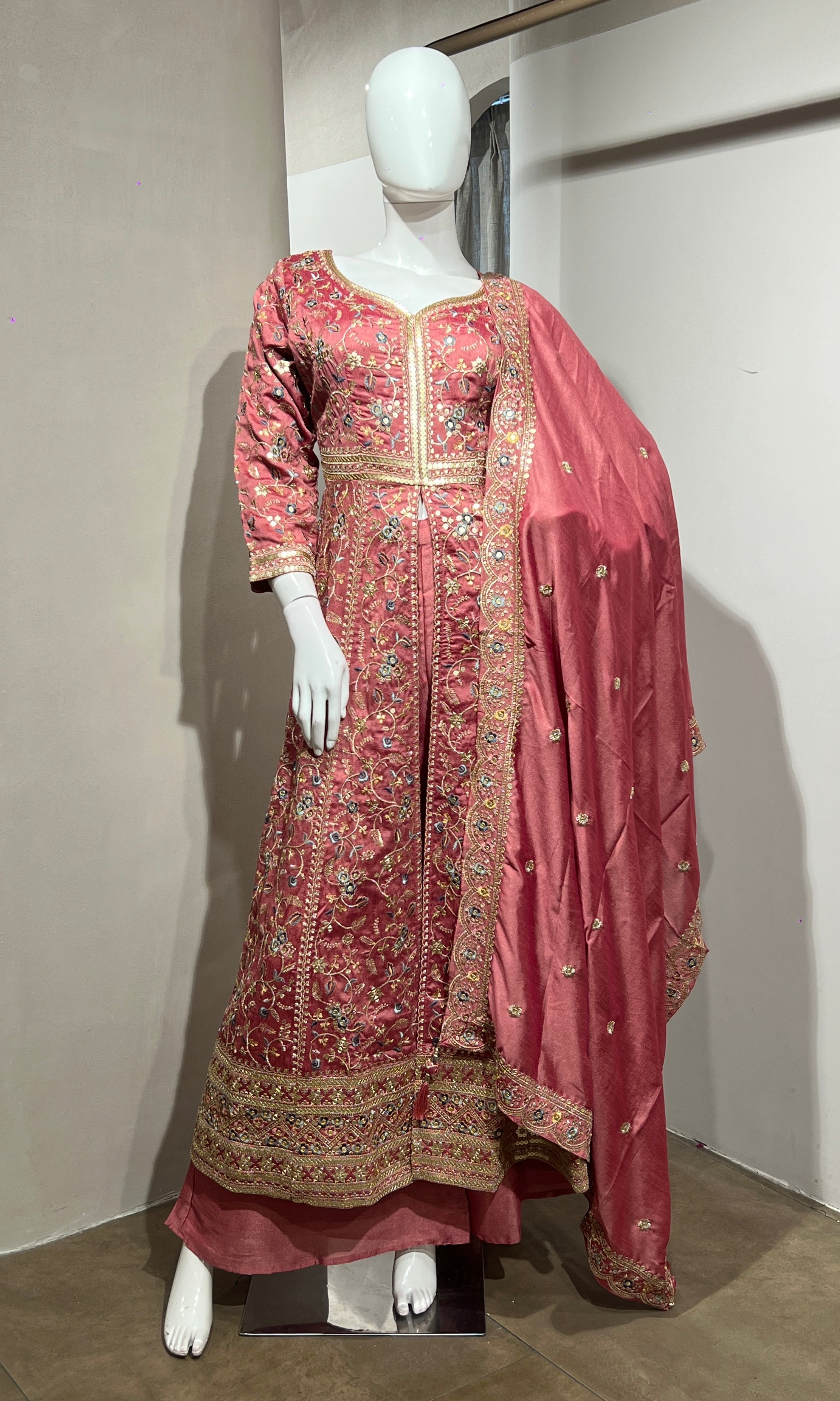 ROSE pink FRONT SLIT ANARKALI SET