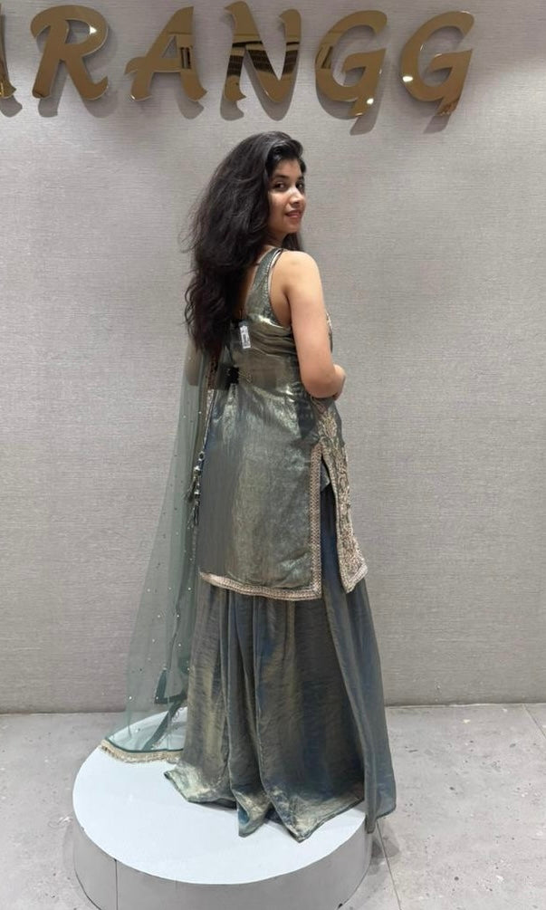 Mint Aura Metallic Palazzo Set