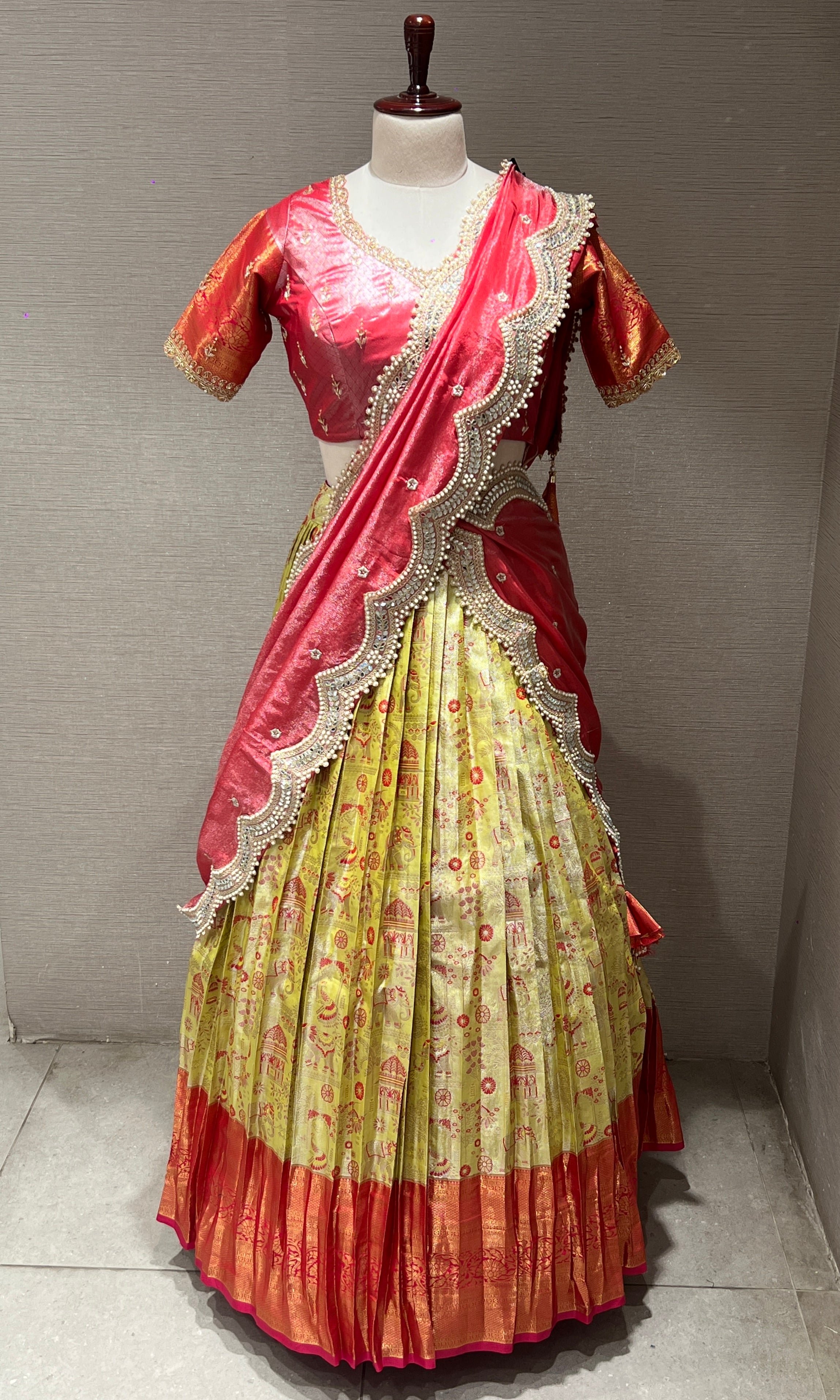 Rose Pink and Parrot Green Lehenga
