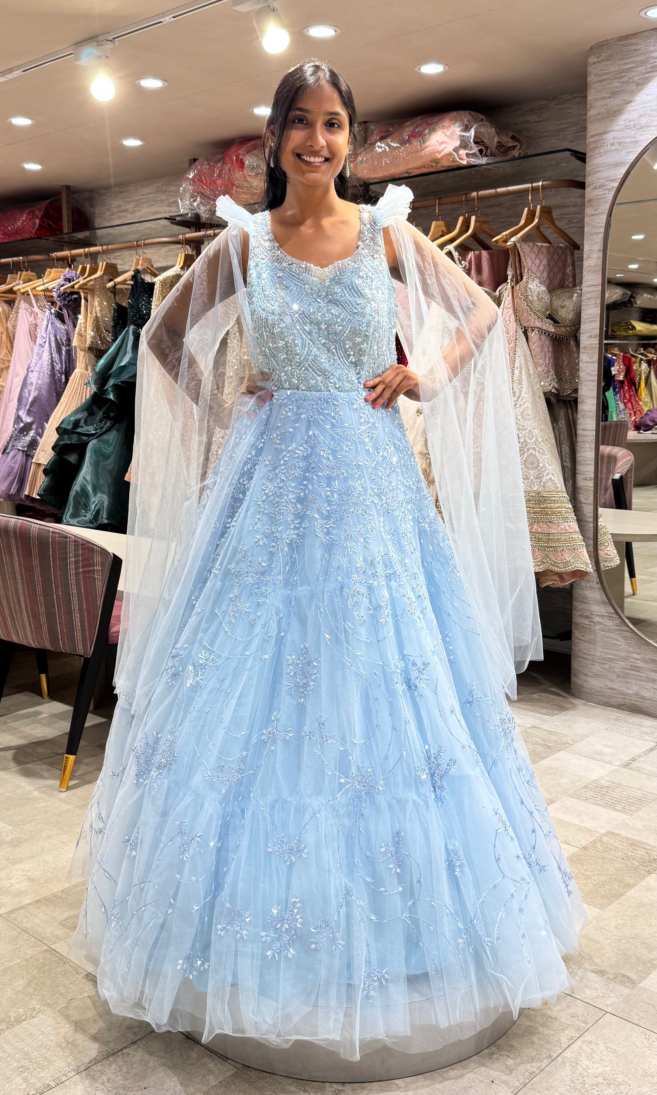 BLUE BALL GOWN WITH CAPE