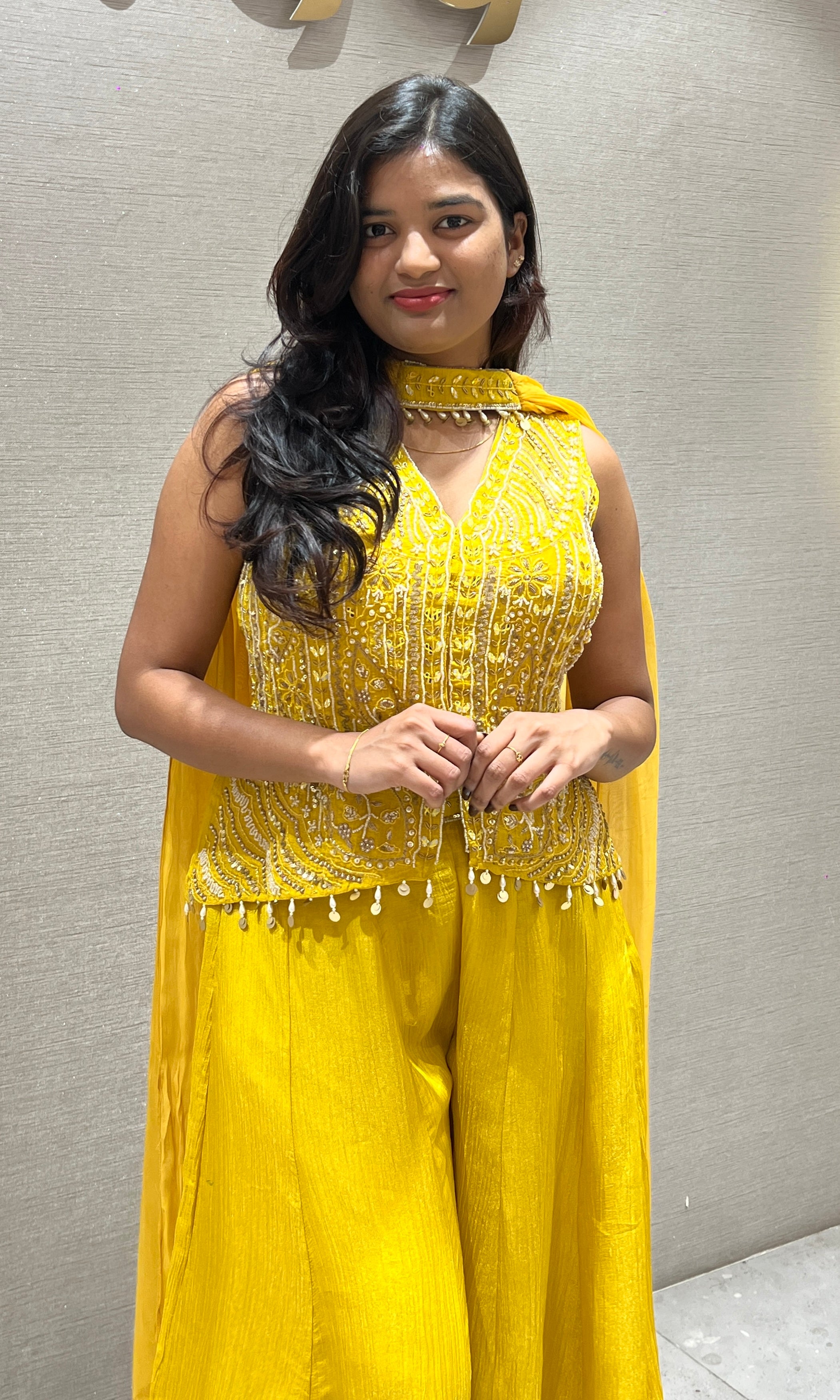 Yellow Embellished Jacket Top and Sharara