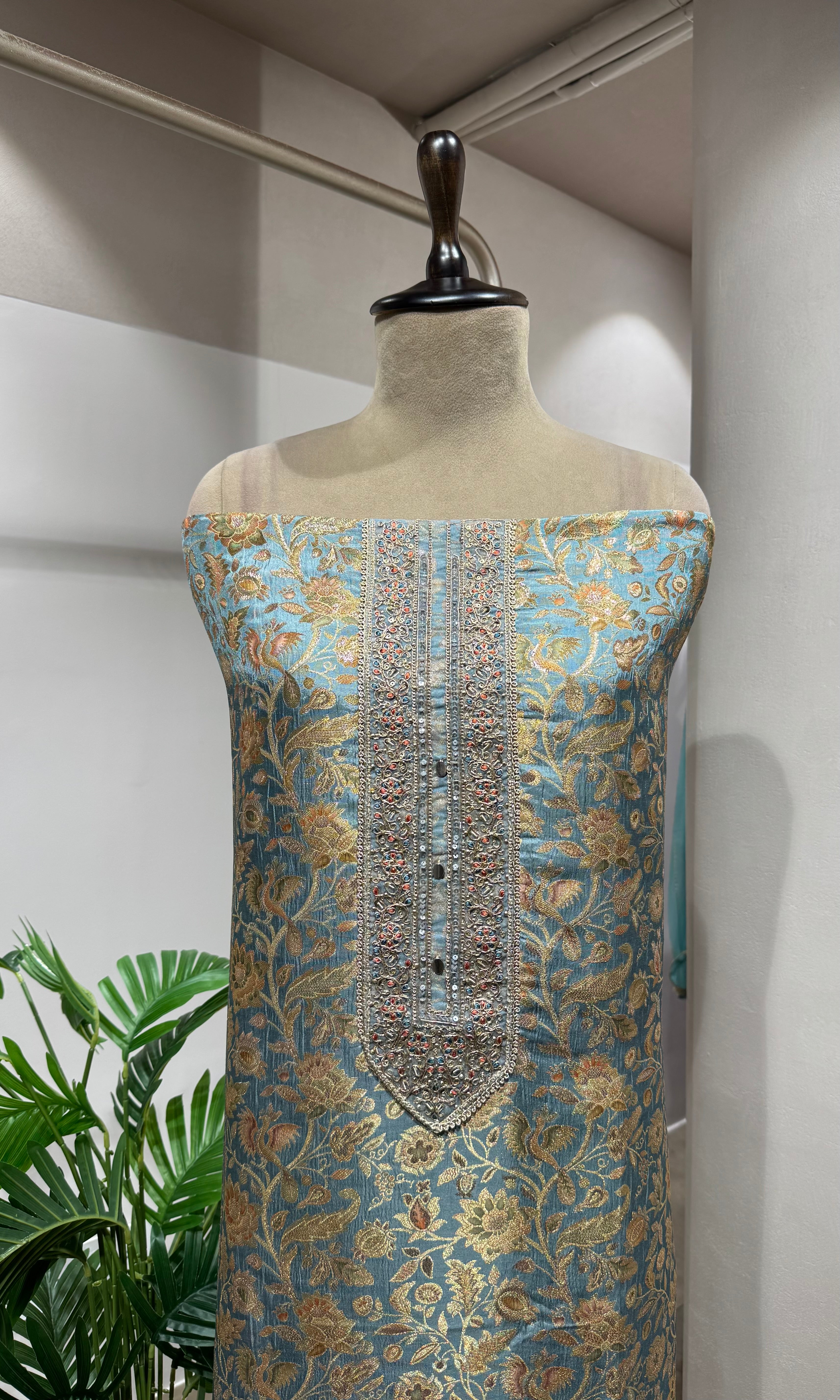 SKY BLUE BANARASI SILK DRESS MATERIAL