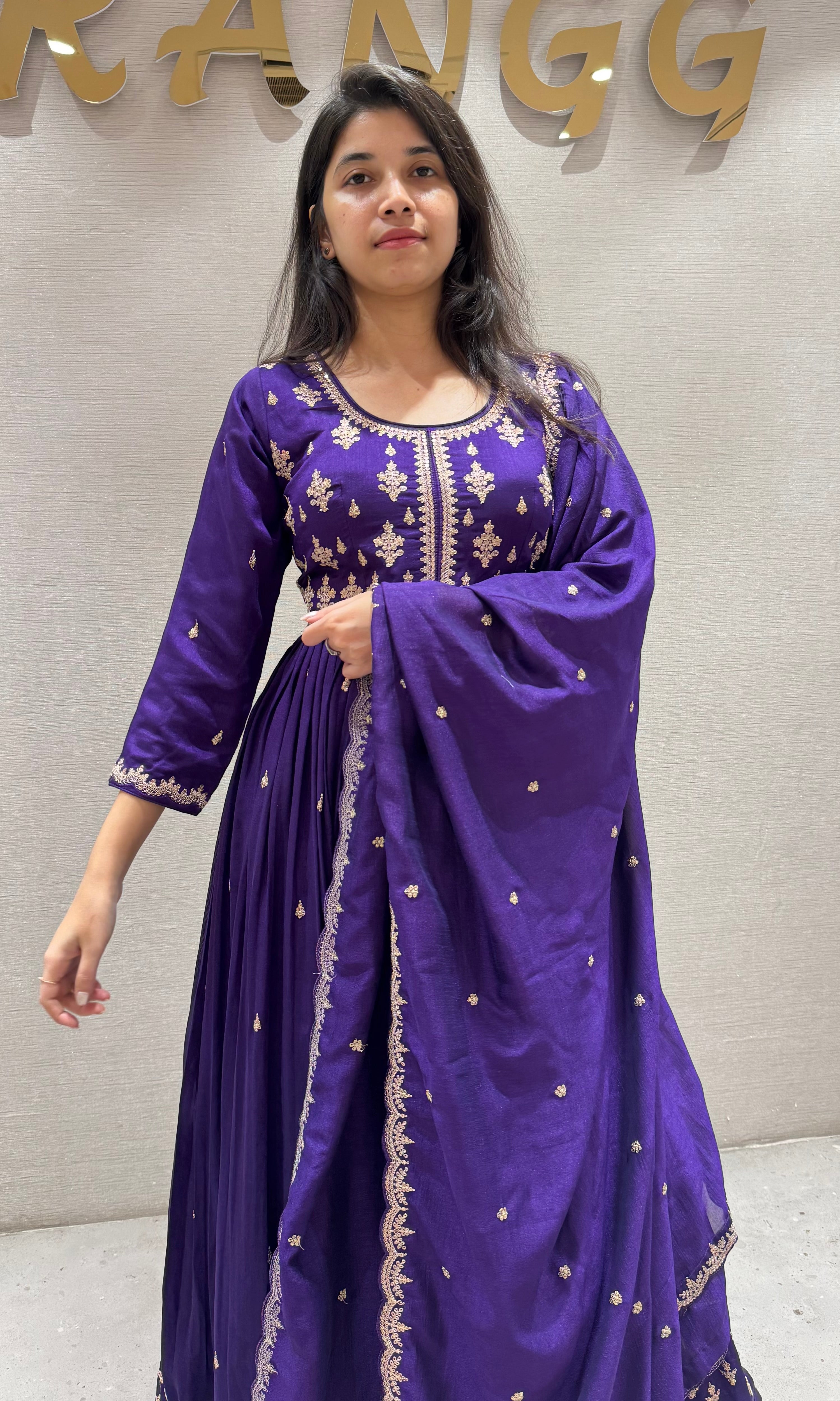 Purple EMBROIDERED ANARKALI LONG DRESS
