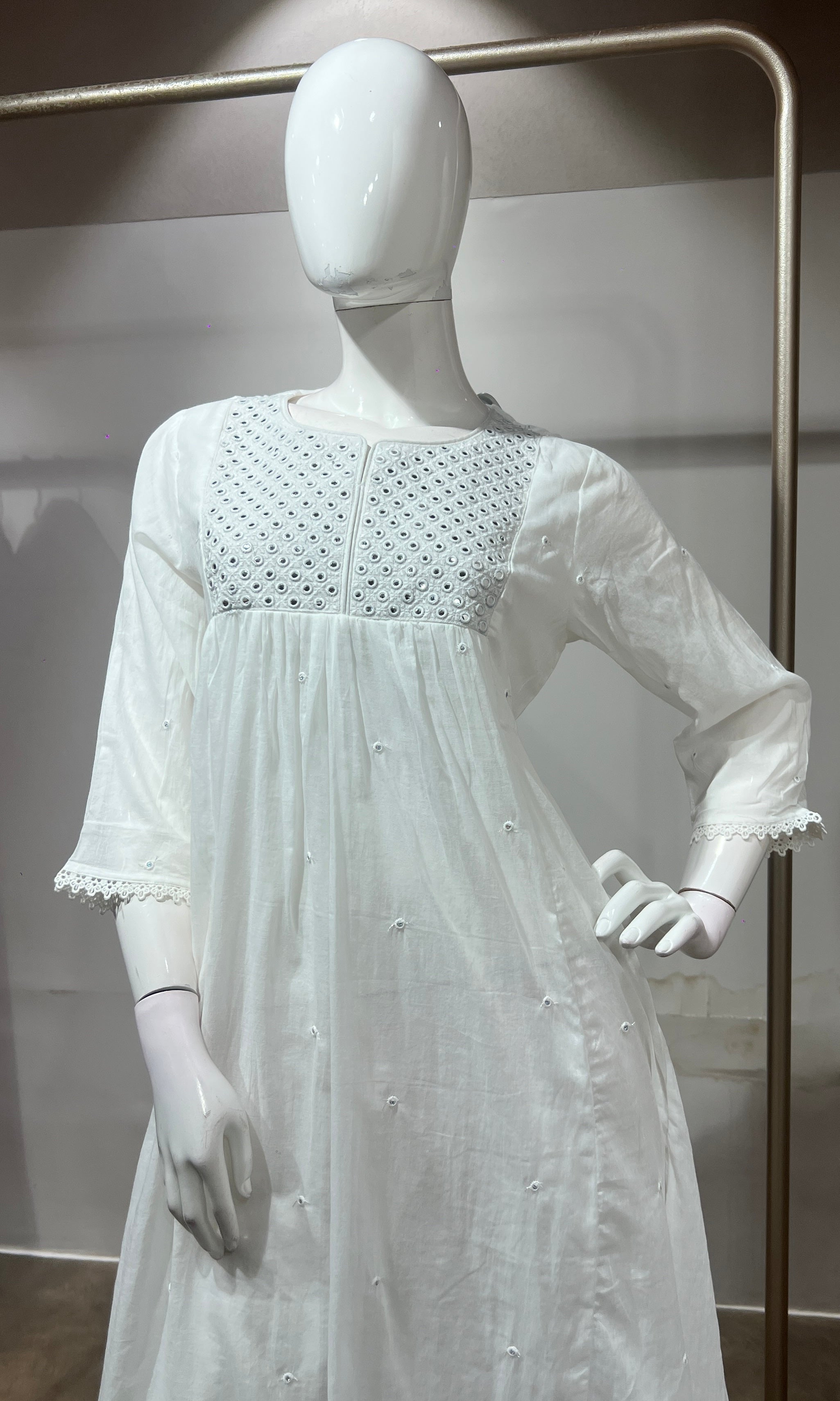 White Flared Embroidered frock
