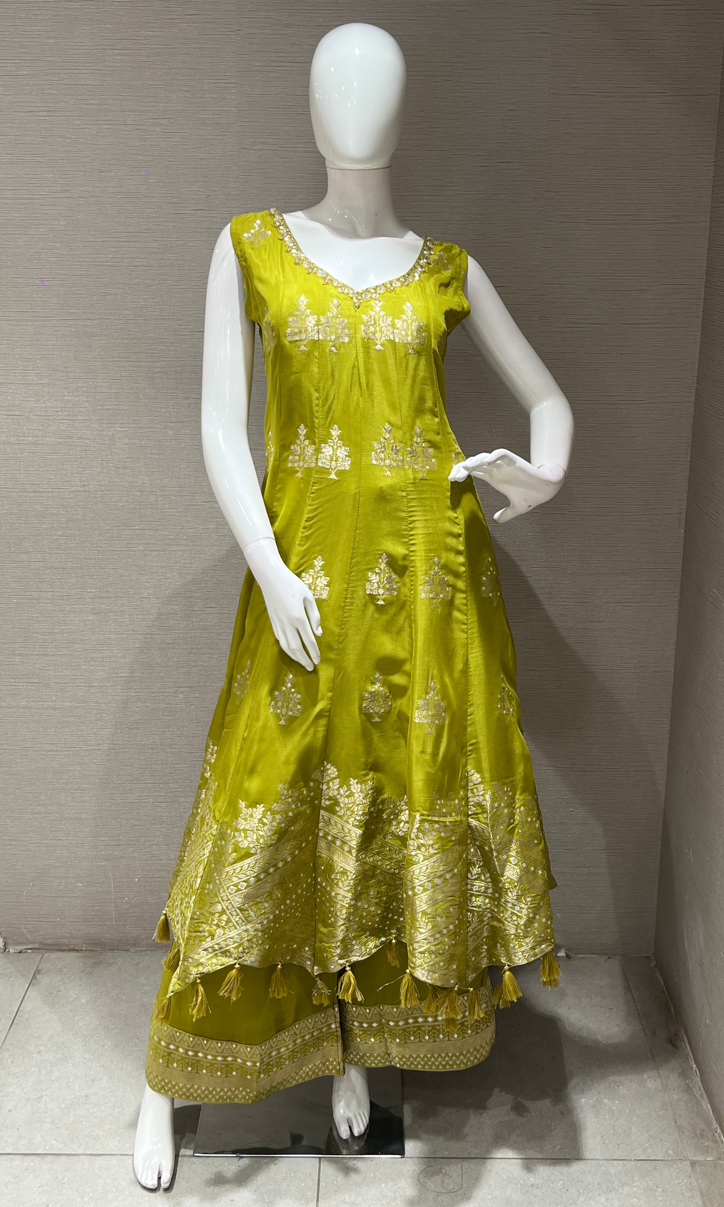 Green Anarkali with palazzo pants
