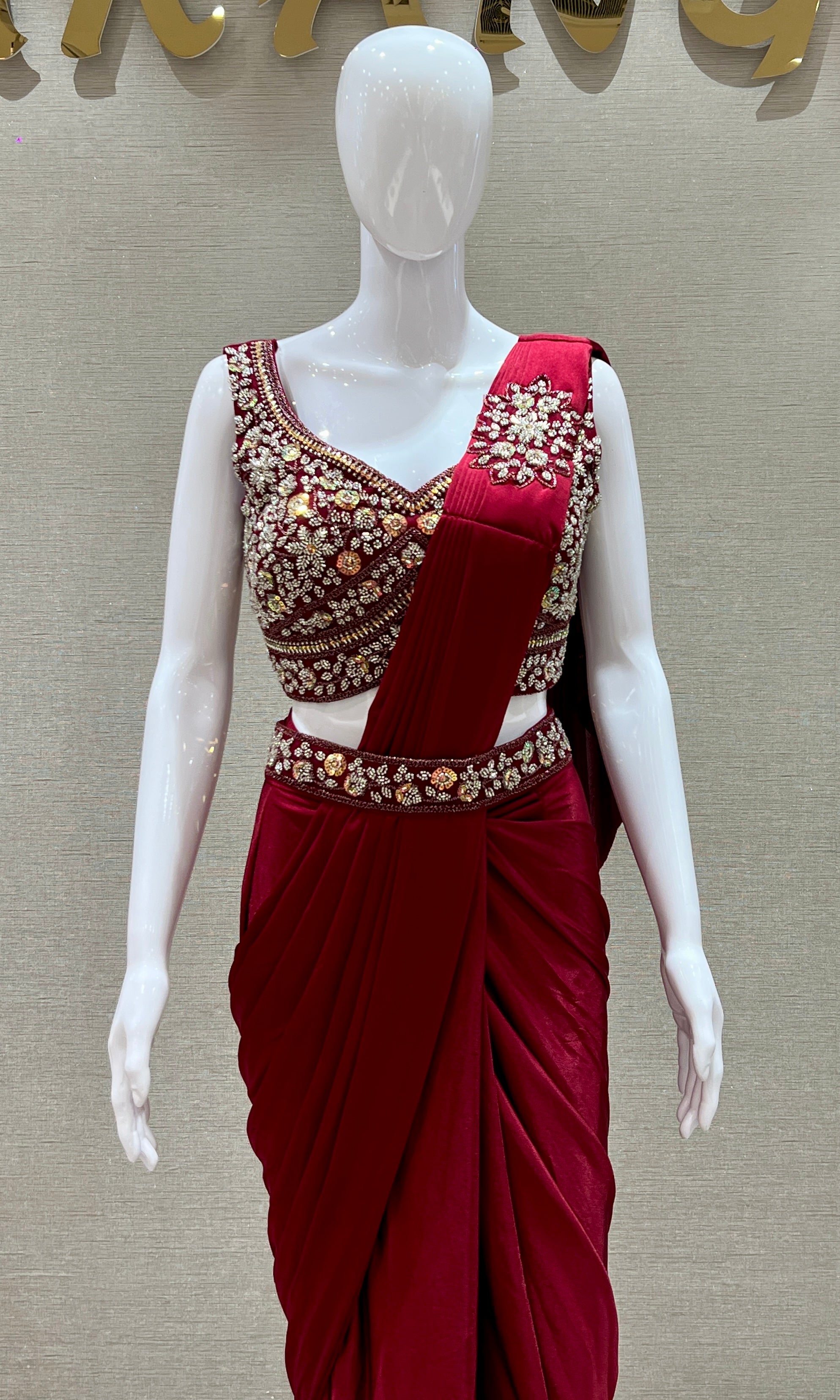 Maroon one minute saree