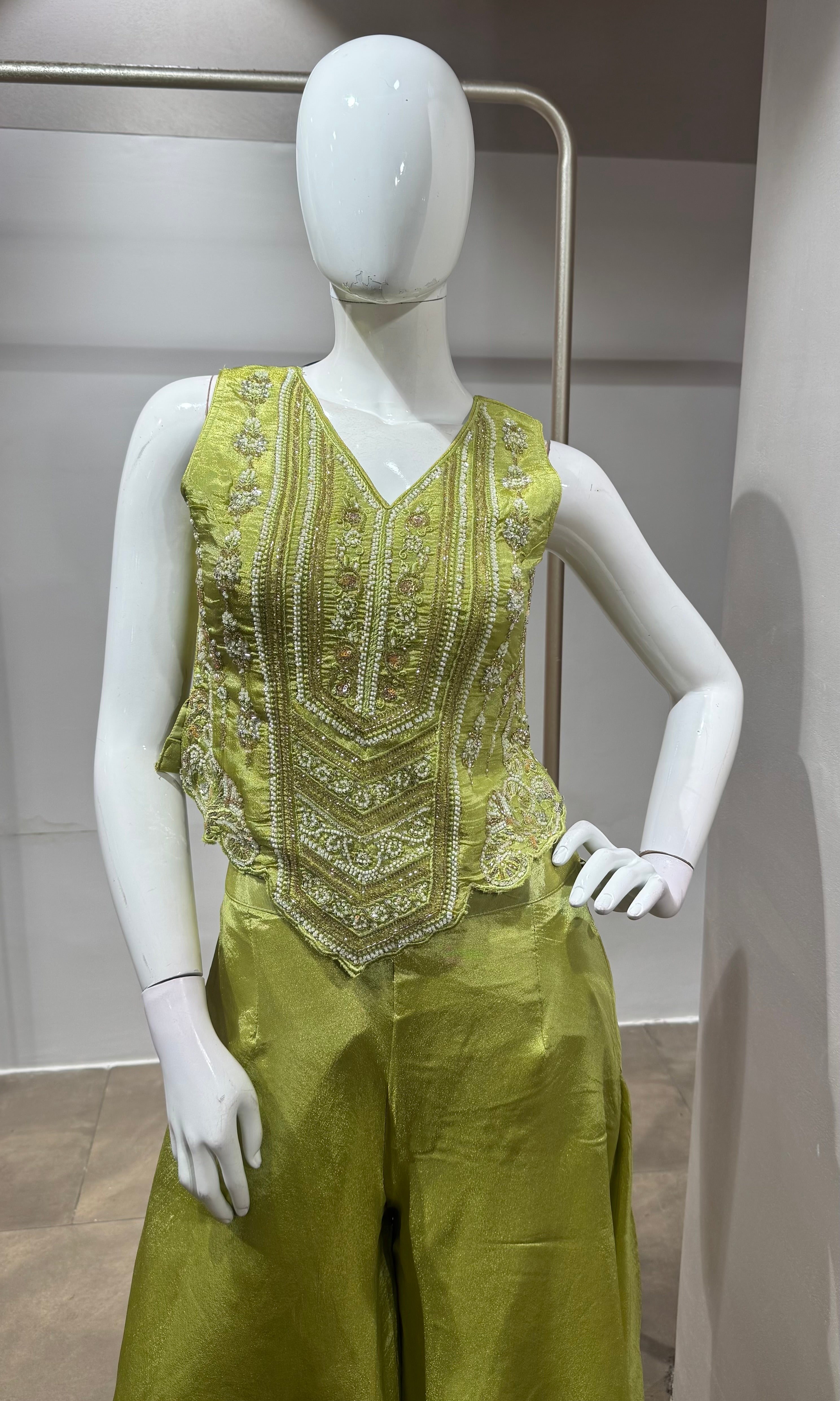 Mehendi Green Tissue Corset Flared Palazzo Set