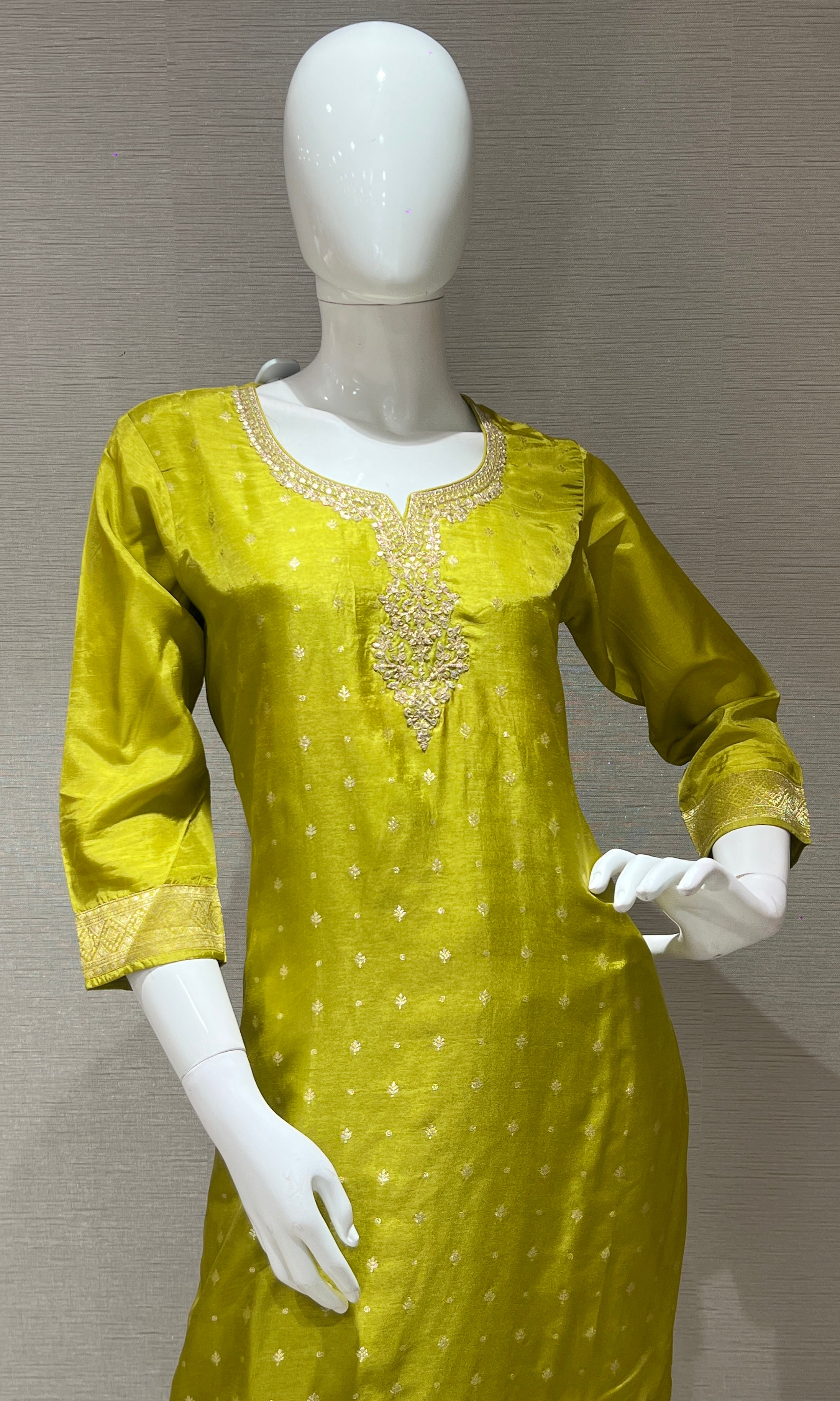 Lime Yellow Kurta Set with Contrast Dupatta
