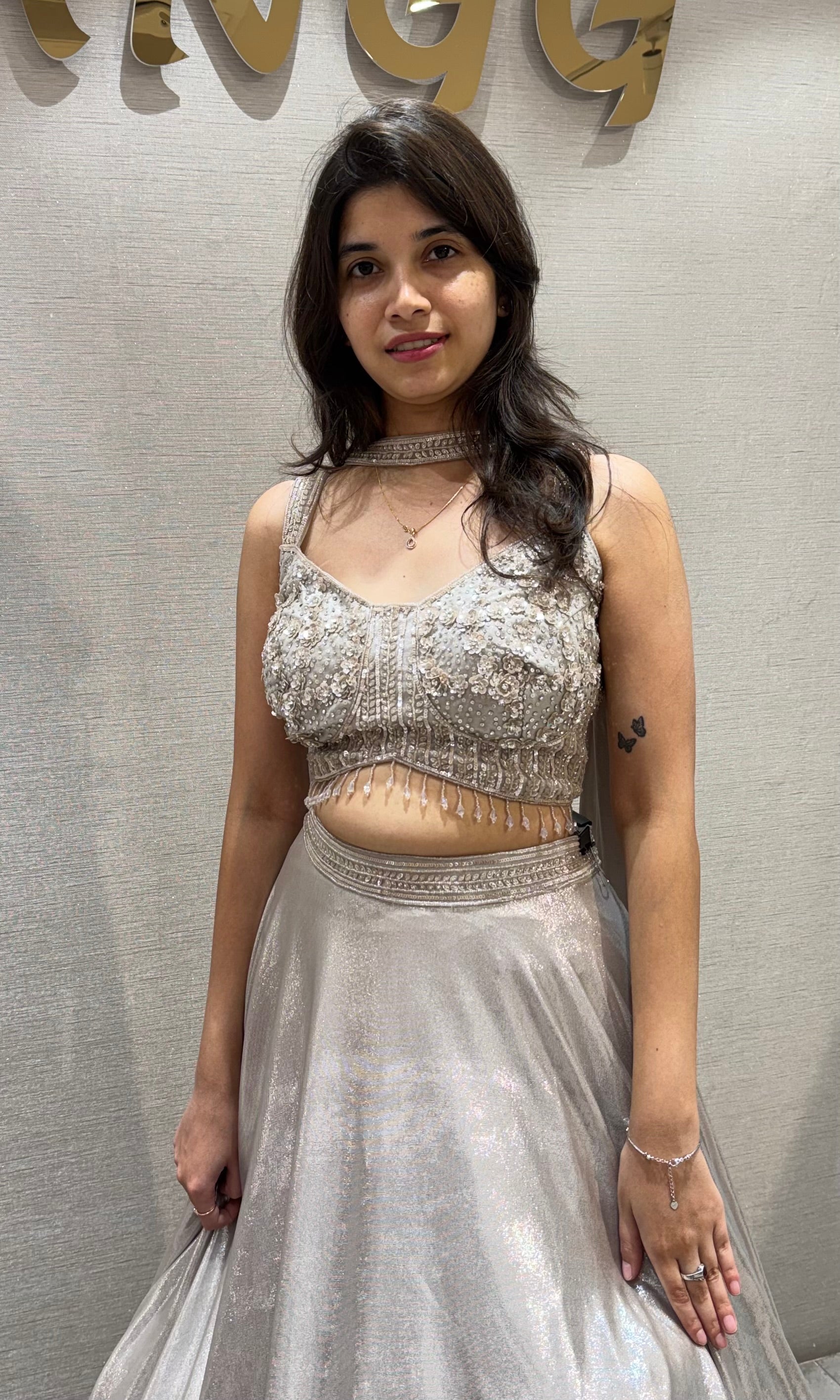 Metallic Silver Organza Lehenga Set