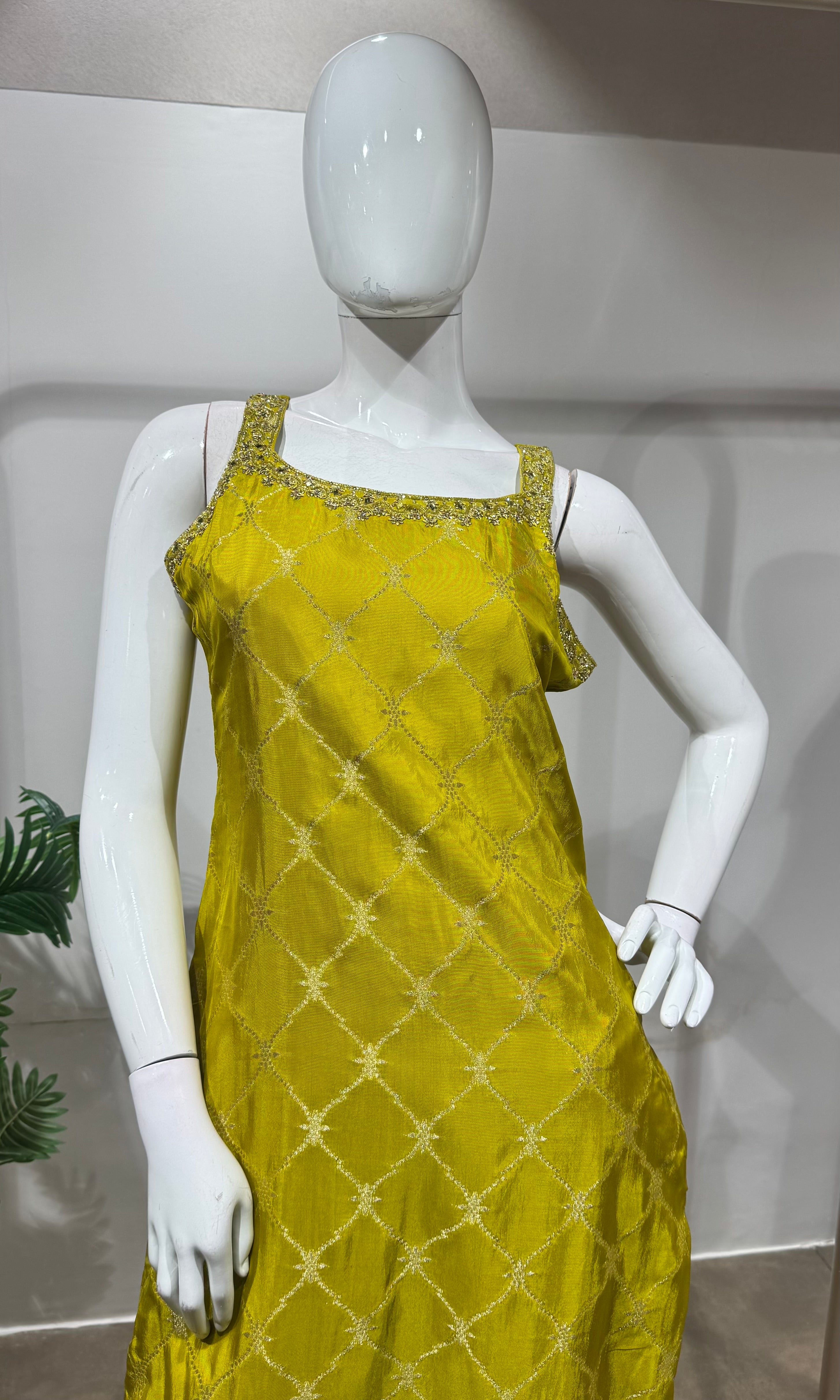 Lime Green silk straight kurta set
