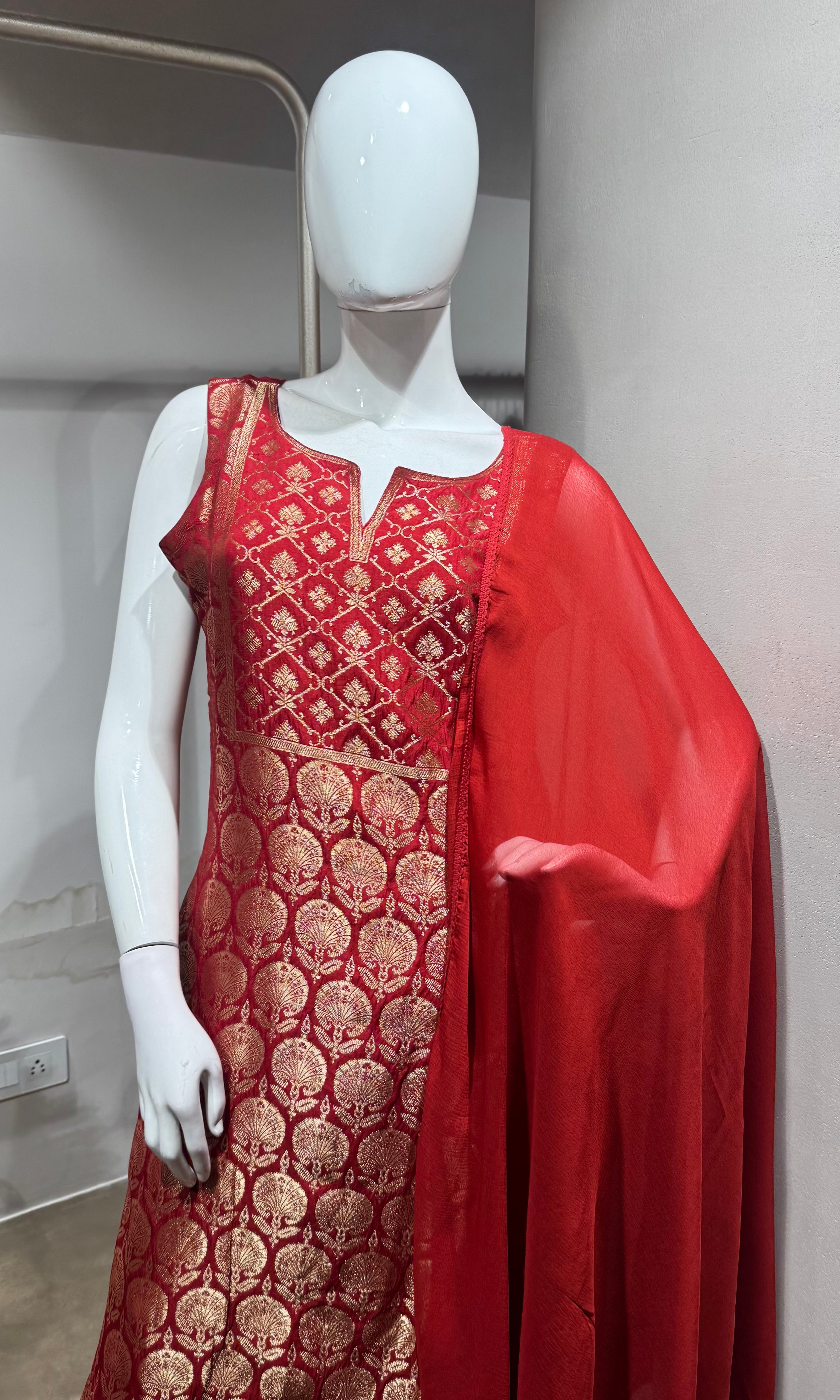 Rust golden banarasi kurta set